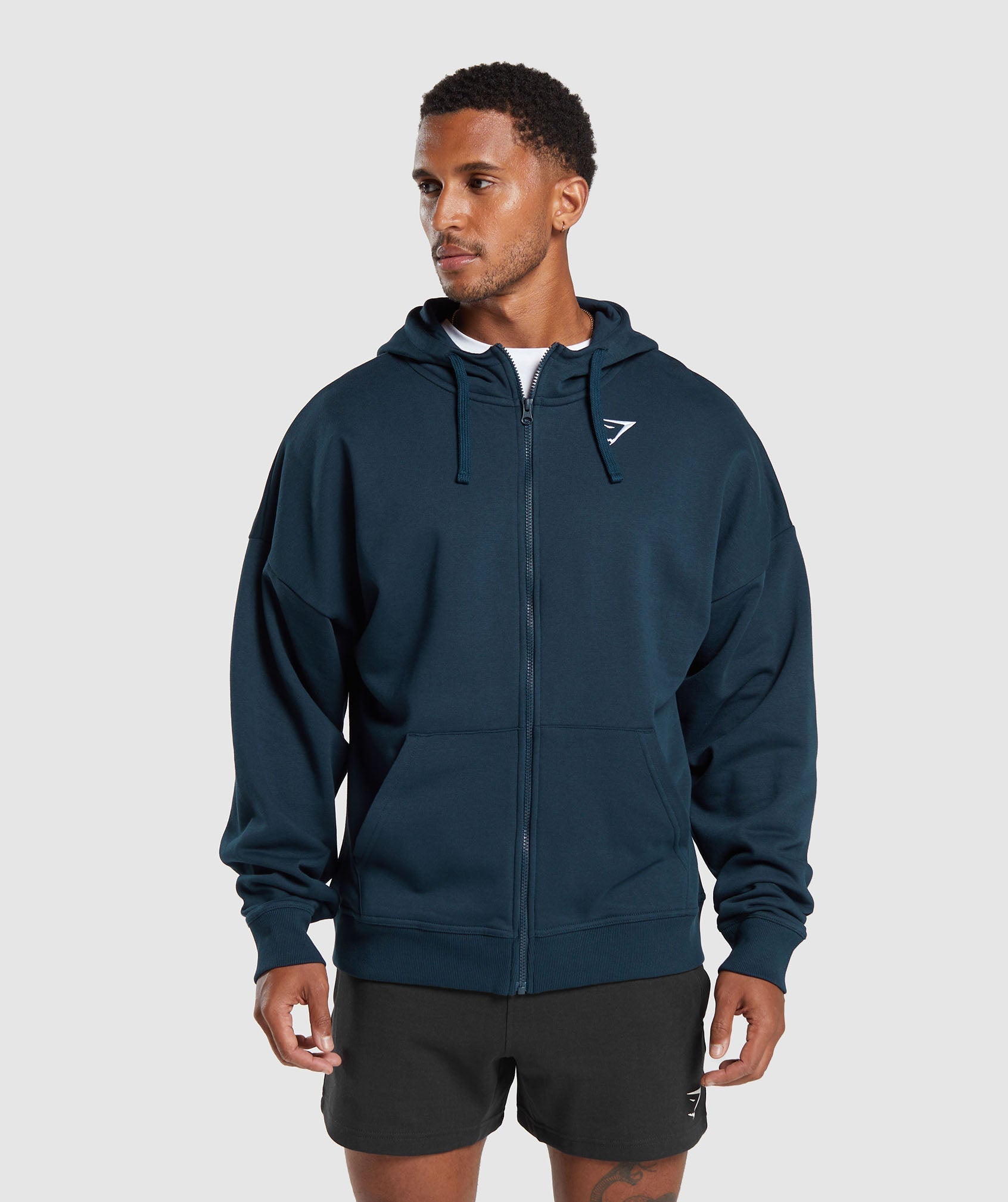 Gymshark Crest Oversized Zip Up Hoodie 'Navy'