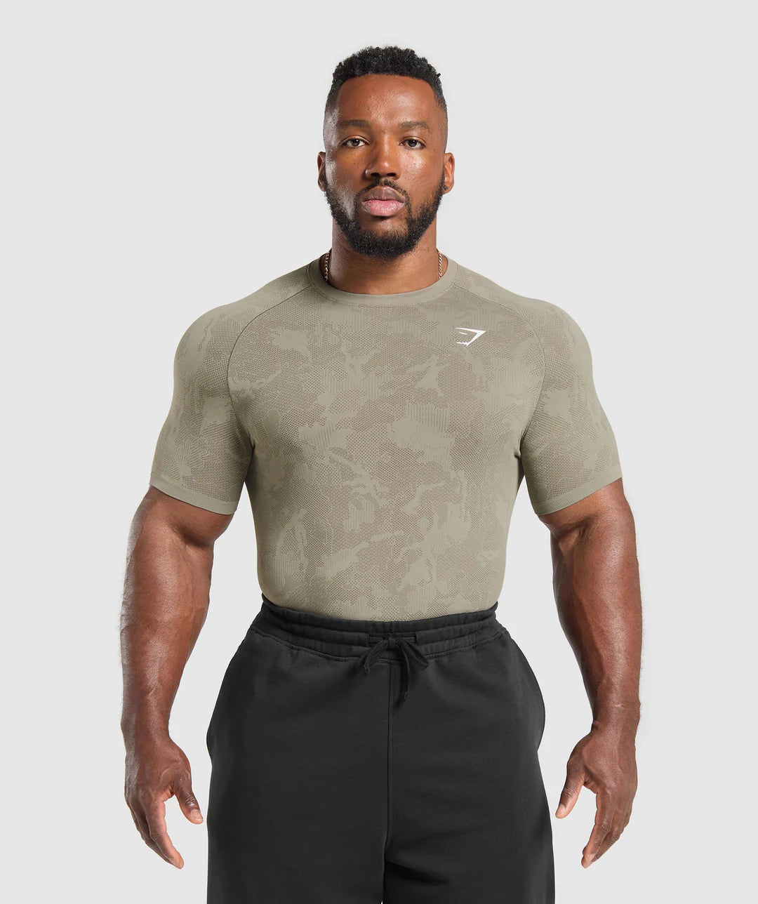 Gymshark Geo Seamless T-Shirt 'Linen Brown/Camo Brown'