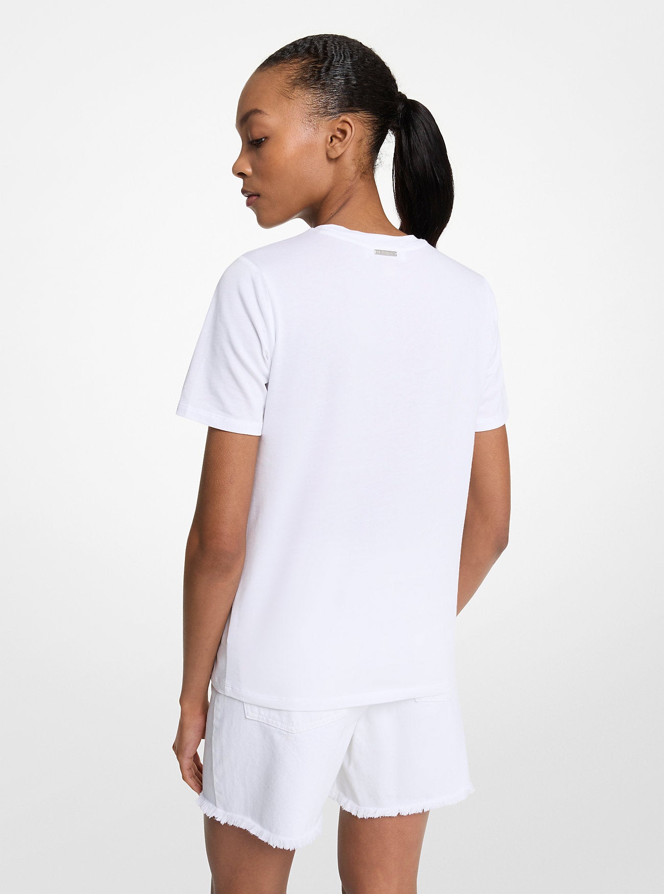 Embellished Logo Cotton T-Shirt WHITE