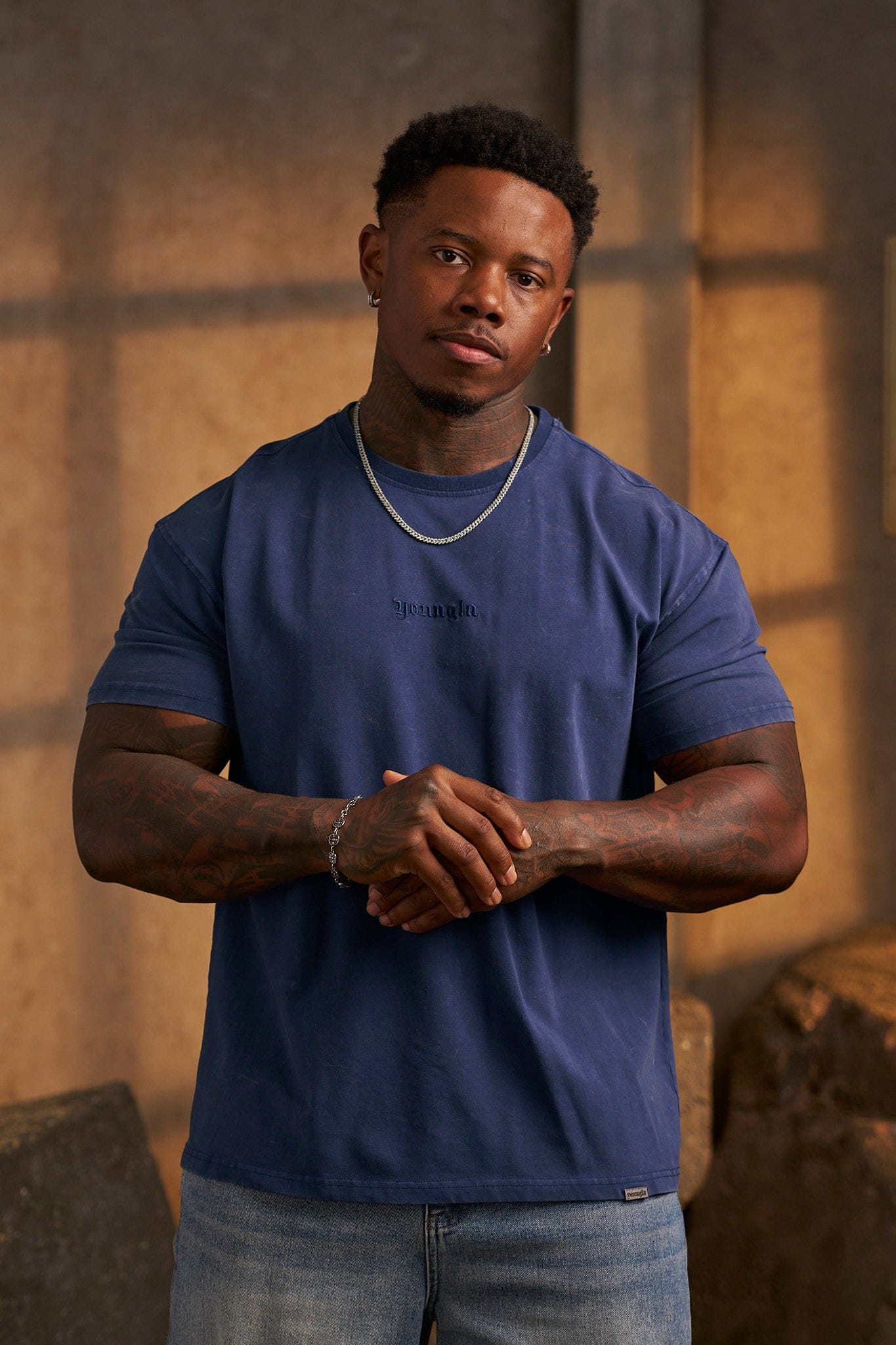 YoungLA 4192 - Washed Tailored Tees 'Navy Wash'