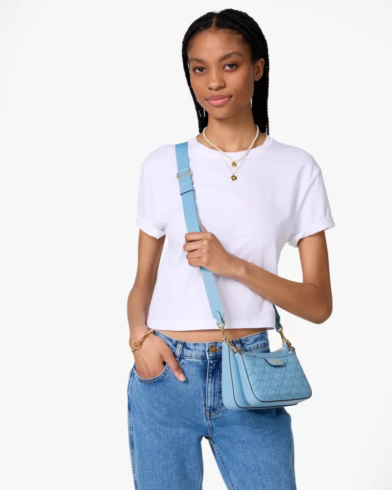 Kate Spade Duet Woven Leather Crossbody 'Montauk Blue'