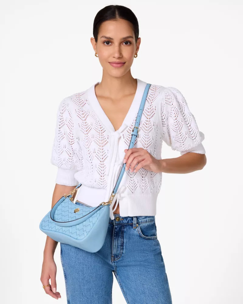 Kate Spade Kayla Woven Leather Small Convertible Shoulder Bag 'Montauk Blue'