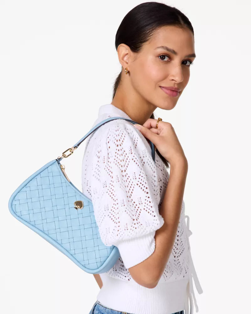 Kate Spade Kayla Woven Leather Small Convertible Shoulder Bag 'Montauk Blue'