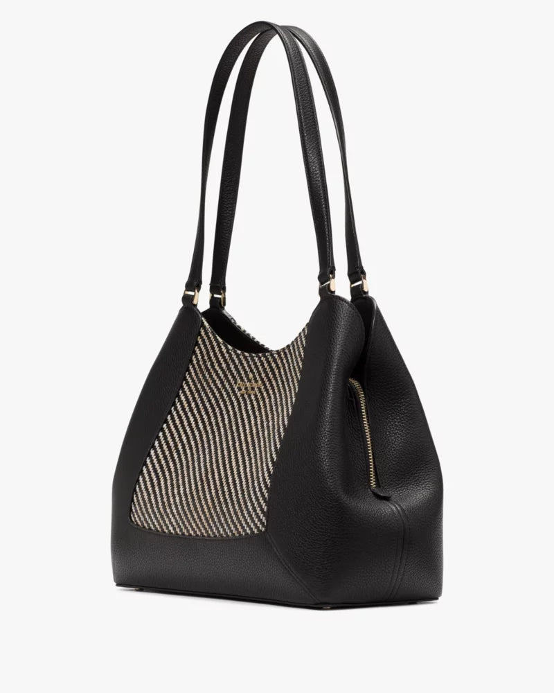 Kate Spade Lena Straw Triple Compartment Shoulder Bag 'Black Multi'