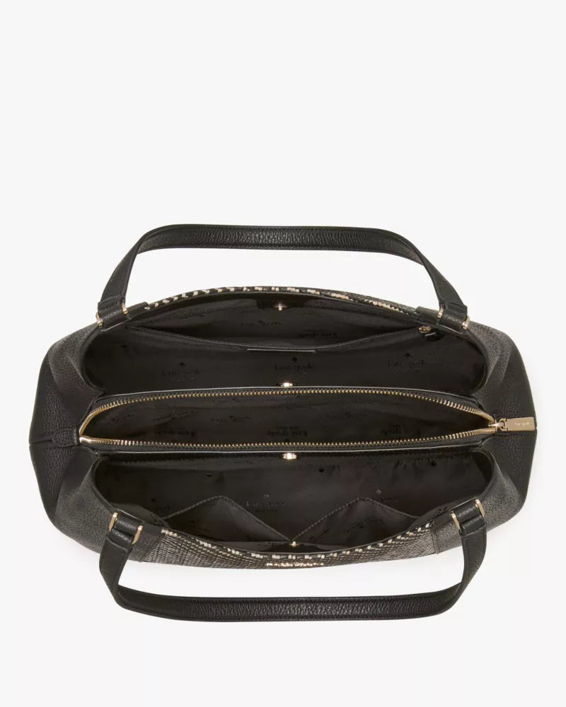 Kate Spade Lena Straw Triple Compartment Shoulder Bag 'Black Multi'