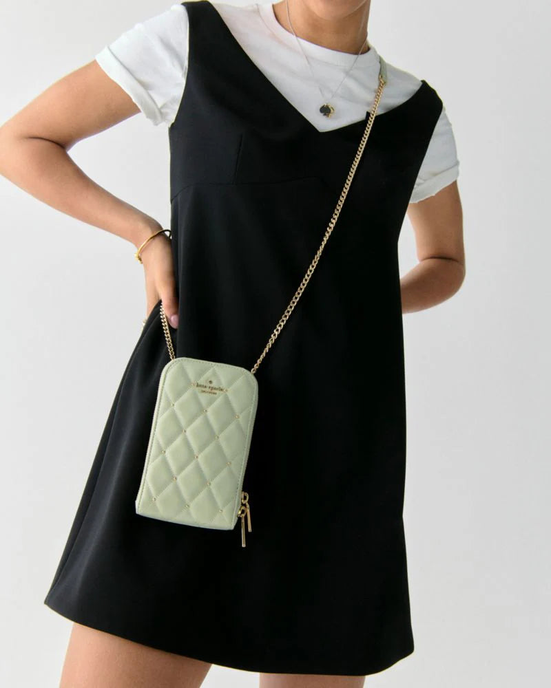 KateSpade Carey Quilted Studded Phone Chain Crossbody Sage Bundle