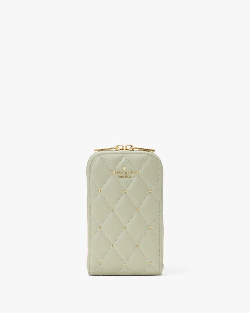 KateSpade Carey Quilted Studded Phone Chain Crossbody Sage Bundle