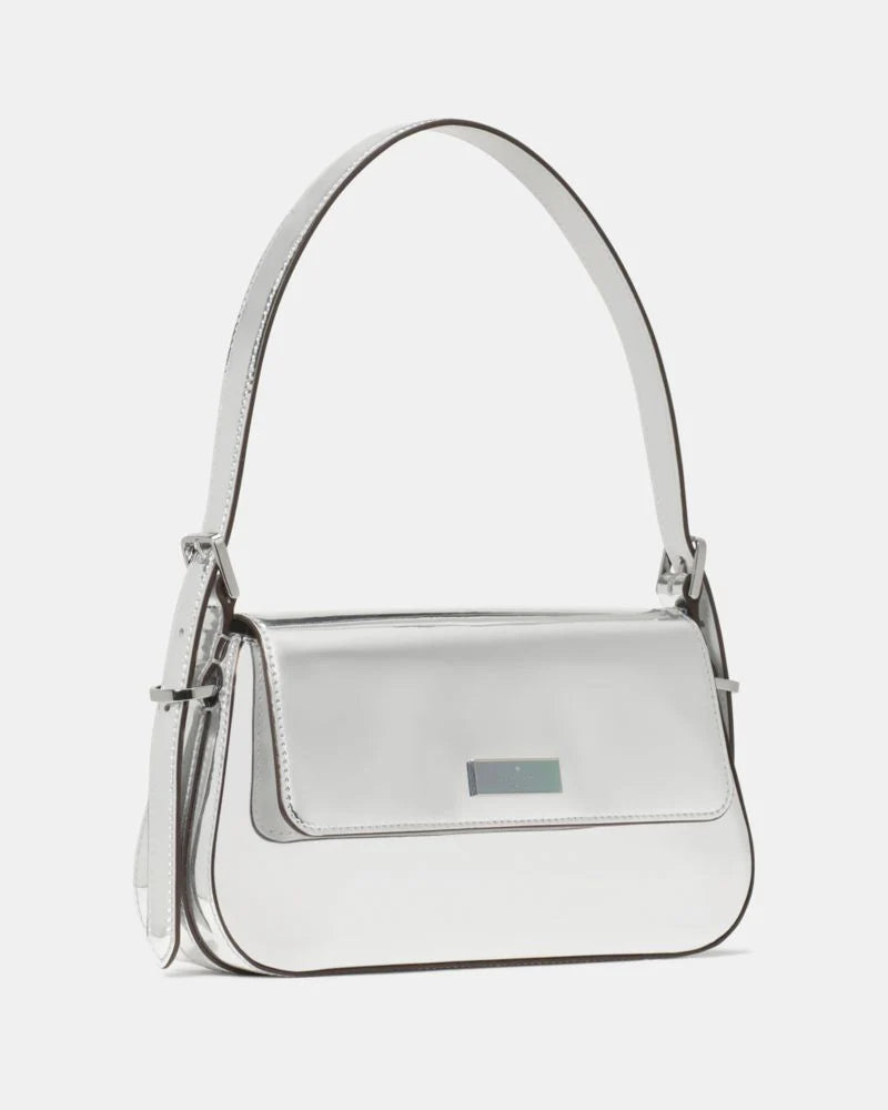 KateSpade Bridget Mirror Metallic Small Flap Shoulder Silver