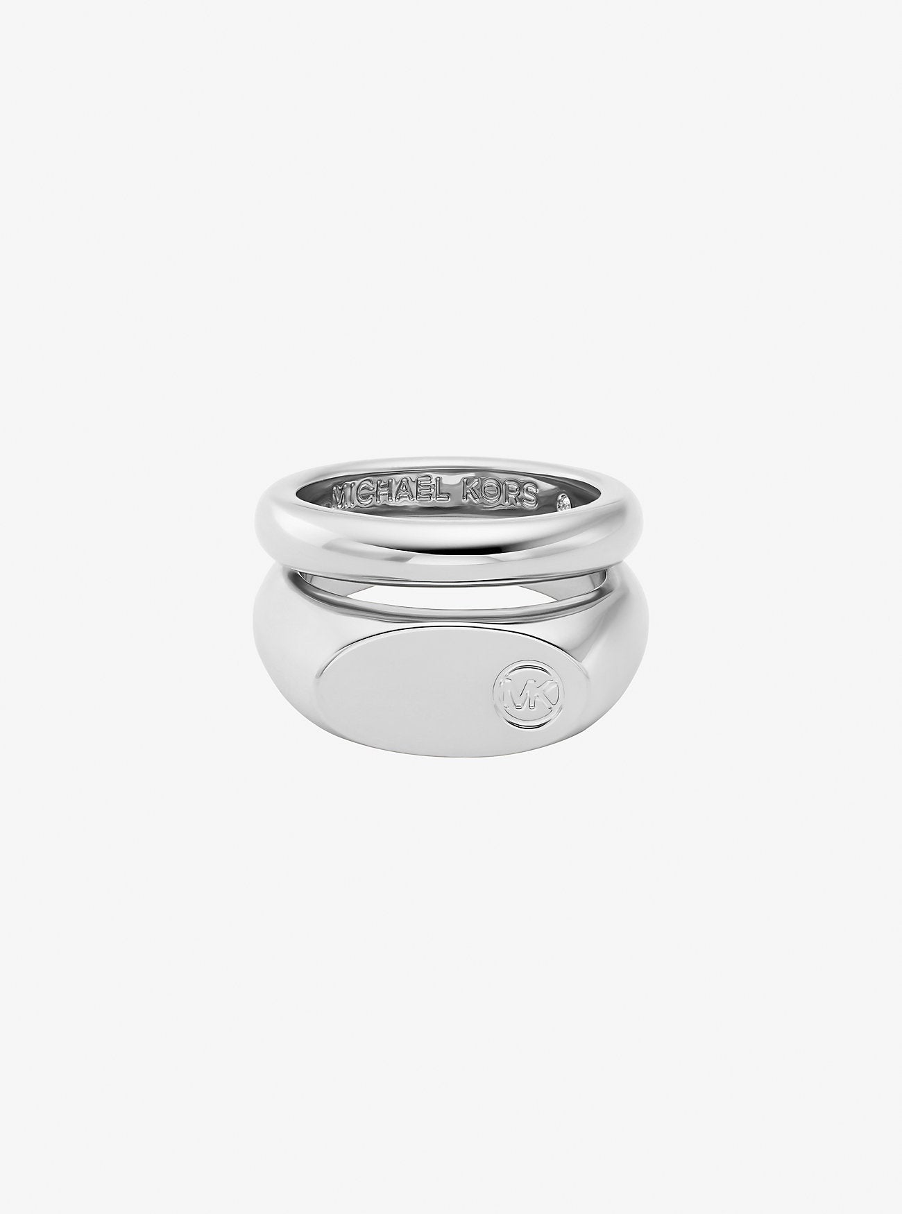 Logo Engraved Double Layered Signet Ring SILVER