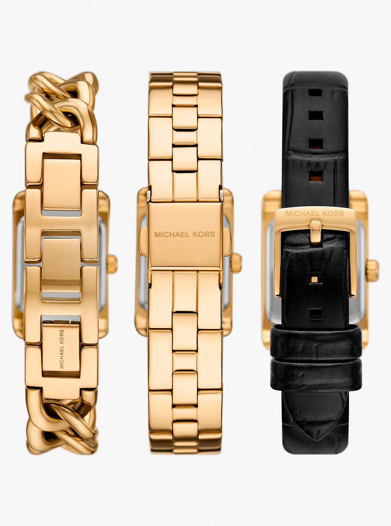 Petite Monroe Gold-Tone and Crocodile-Embossed Leather Watch Strap Set BLACK