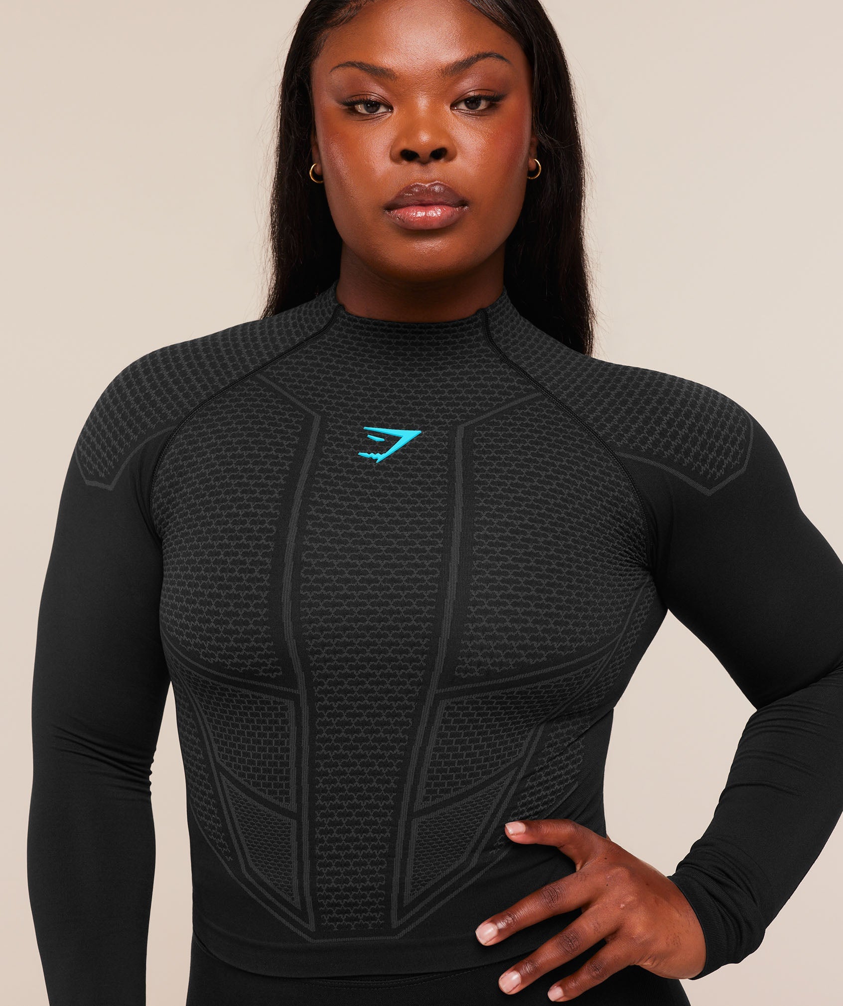 Gymshark Onyx V1 Long Sleeve Top 'Black Onyx Grey Brand Blue'