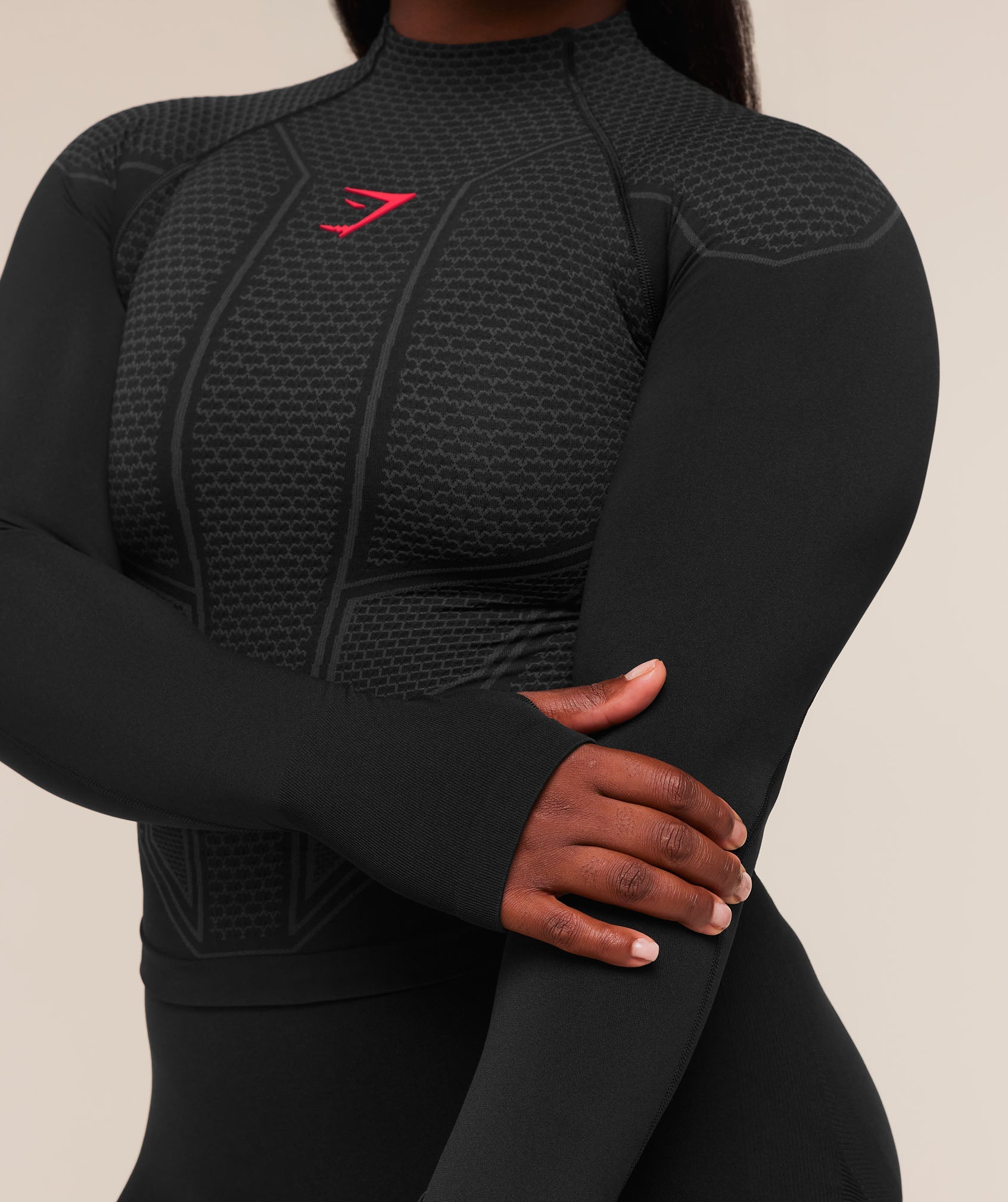 Gymshark Onyx V1 Long Sleeve Top 'Black Onyx Grey Carmine Red'