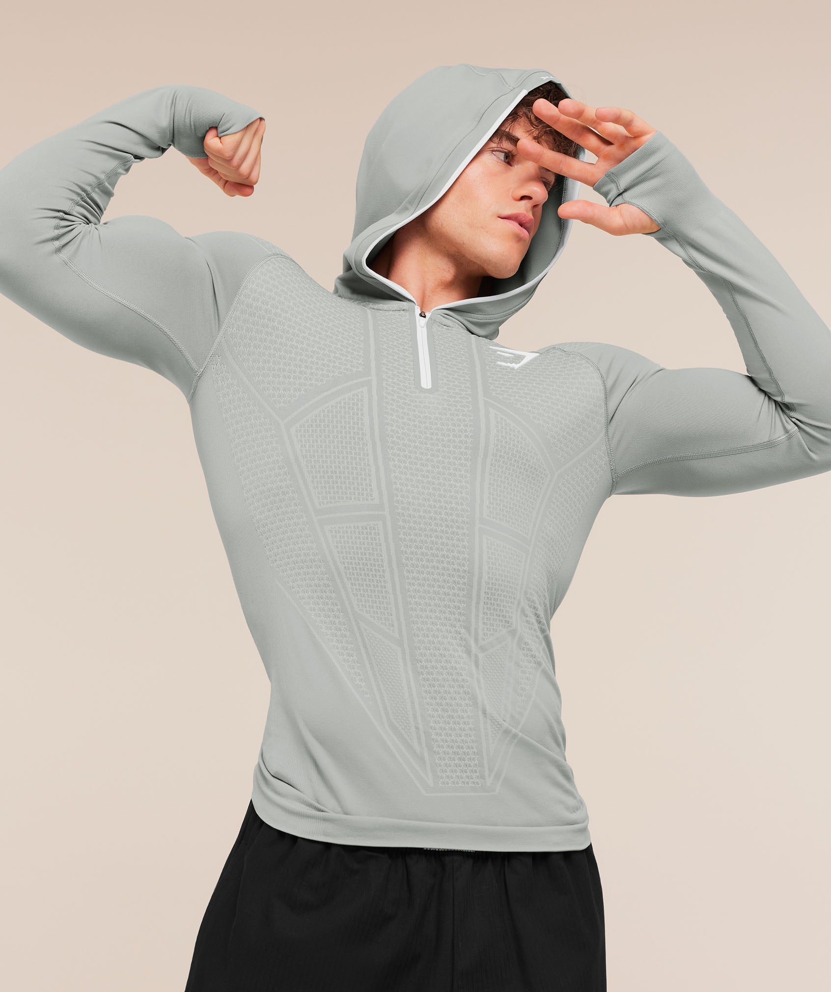 Gymshark Onyx V1 Hoodie 'Smokey Grey Light Grey White'