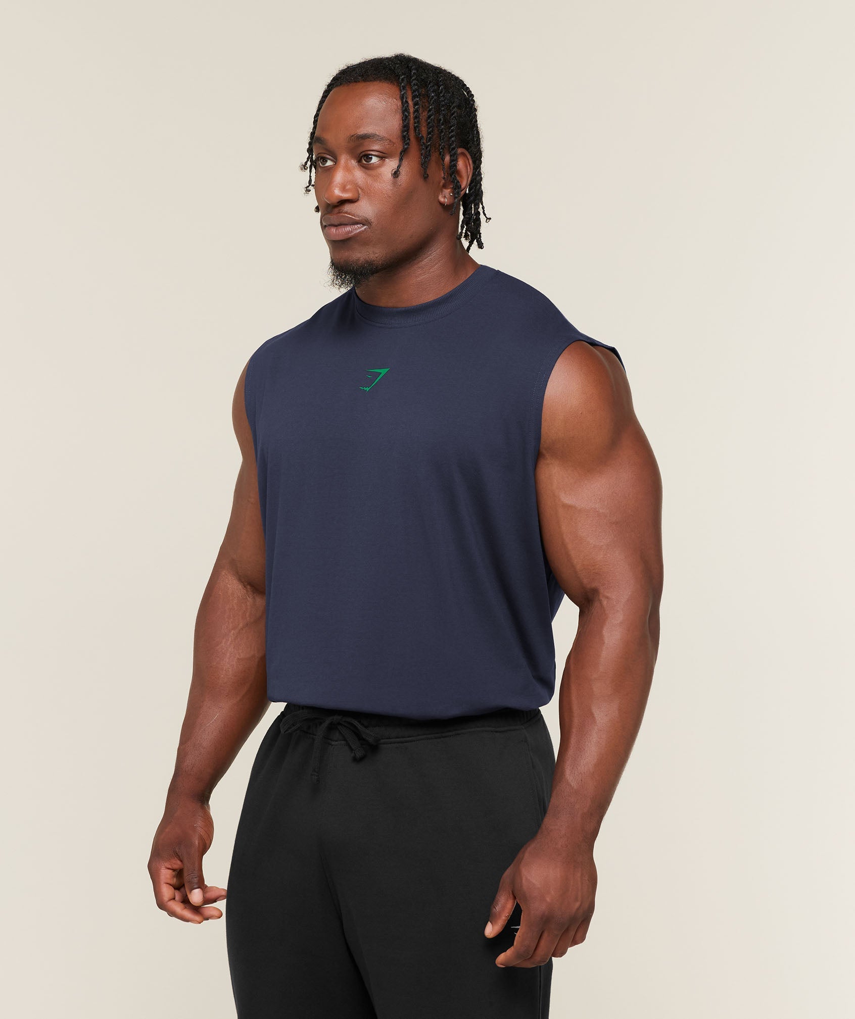 Gymshark Power Cut Off Tank 'Heavy Blue Track Green'