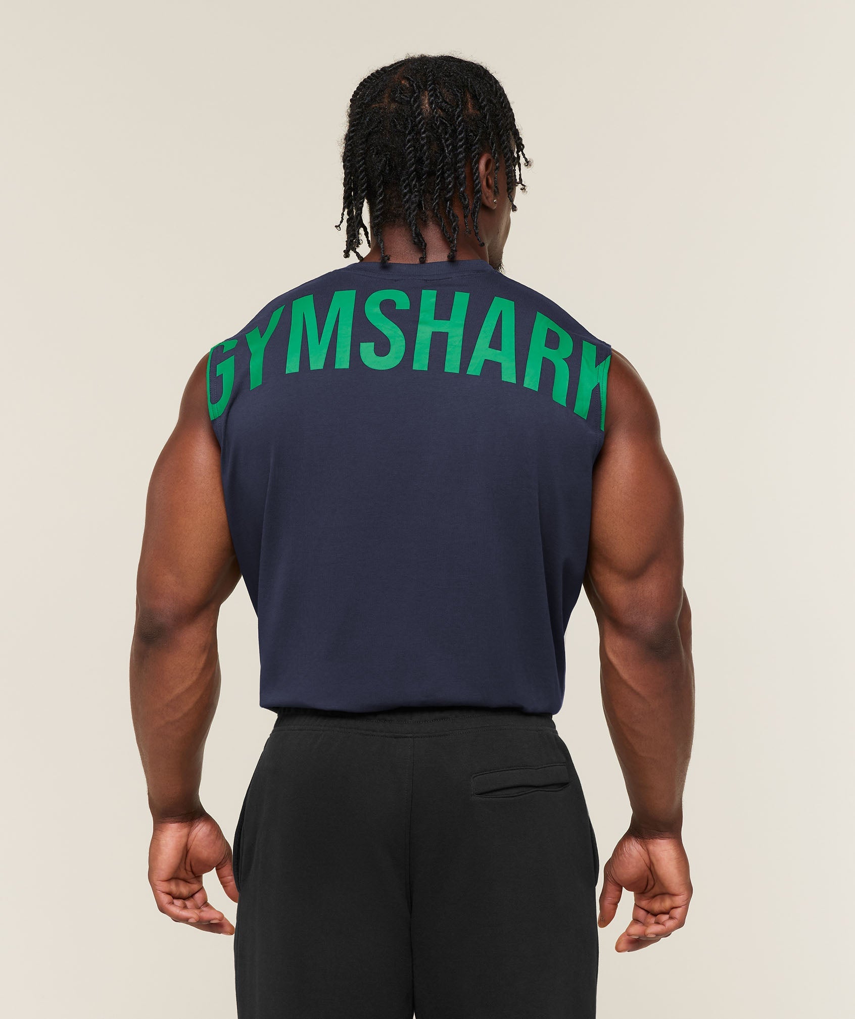 Gymshark Power Cut Off Tank 'Heavy Blue Track Green'