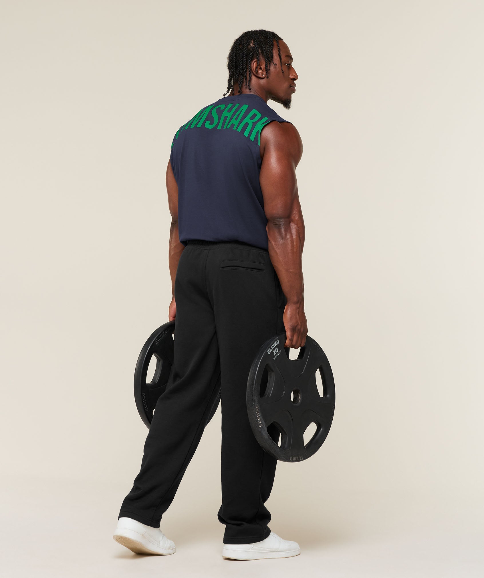 Gymshark Power Cut Off Tank 'Heavy Blue Track Green'