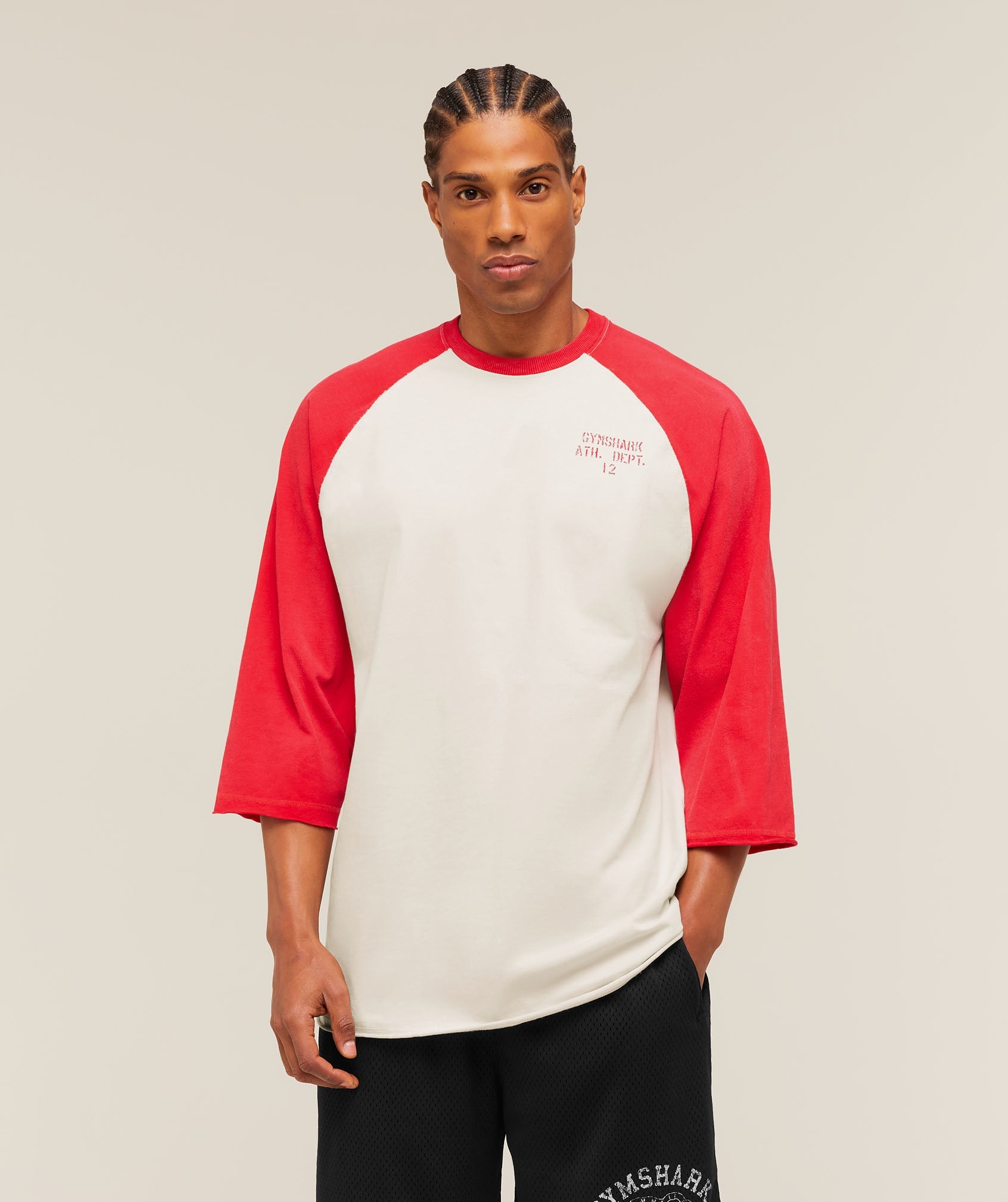 Gymshark Retro Collegiate 3/4 Sleeve T-Shirt 'Tinted White Heavy Blue'