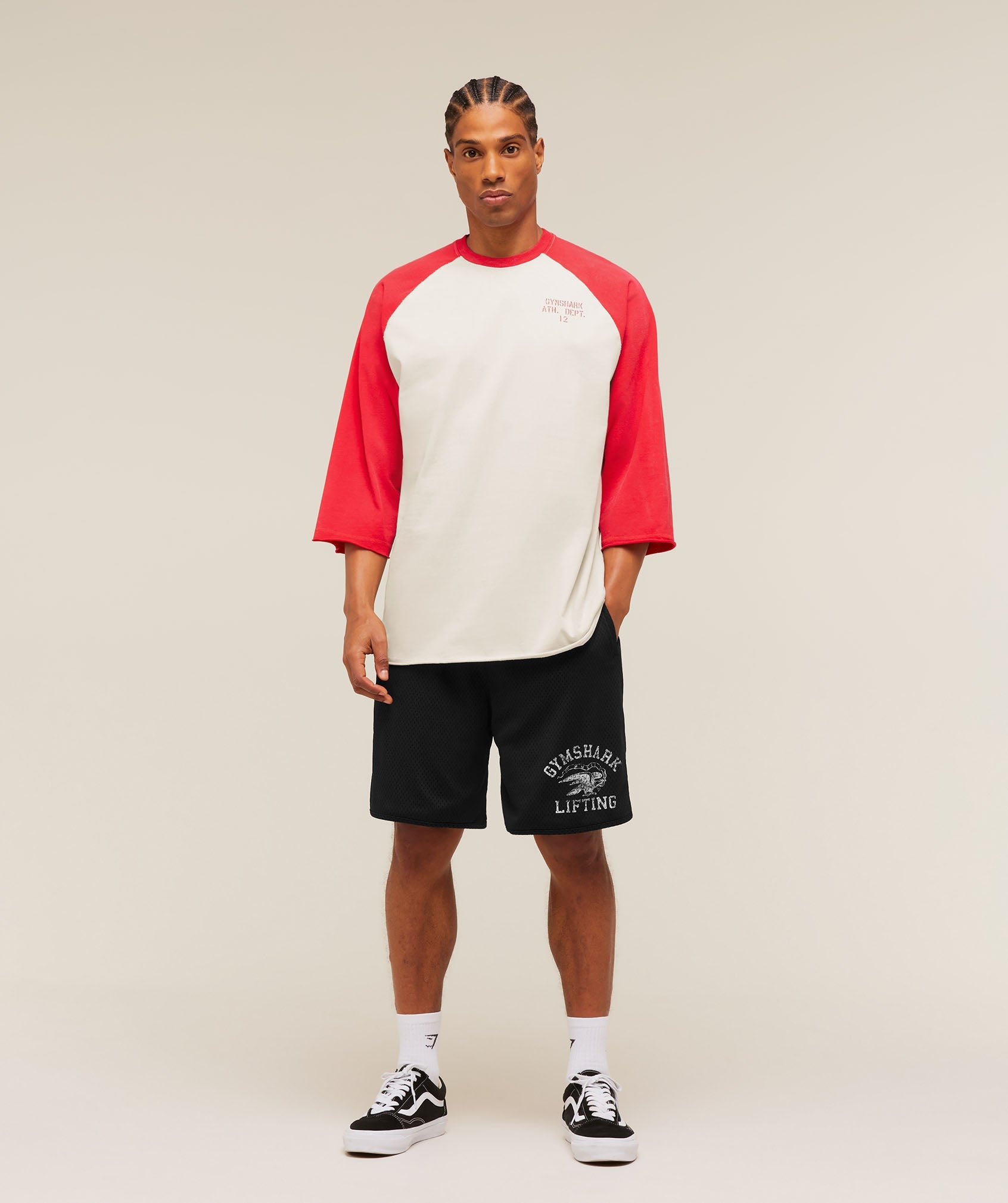 Gymshark Retro Collegiate 3/4 Sleeve T-Shirt 'Tinted White Heavy Blue'