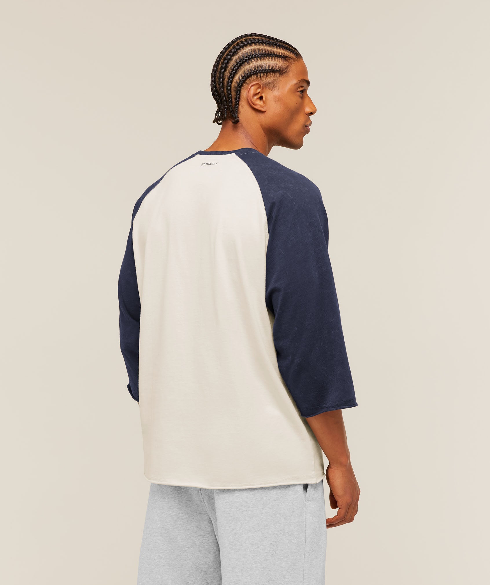 Gymshark Retro Collegiate 3/4 Sleeve T-Shirt 'Tinted White Heavy Blue'