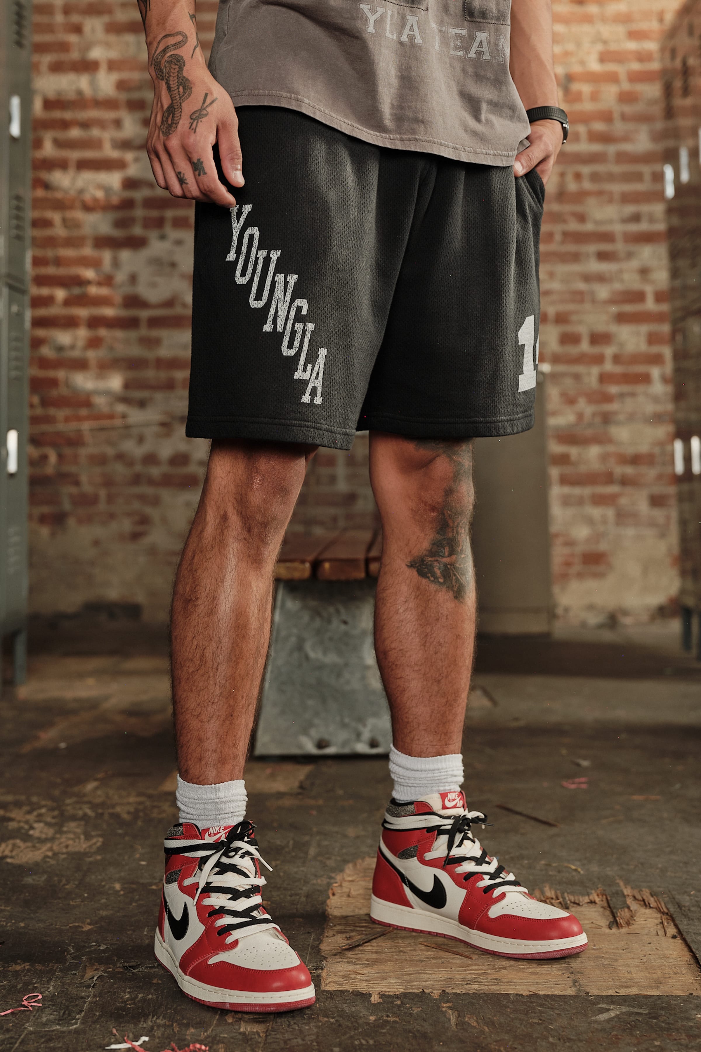 YoungLA 1123 - Golden Era Cotton Mesh Shorts 'Black Wash'