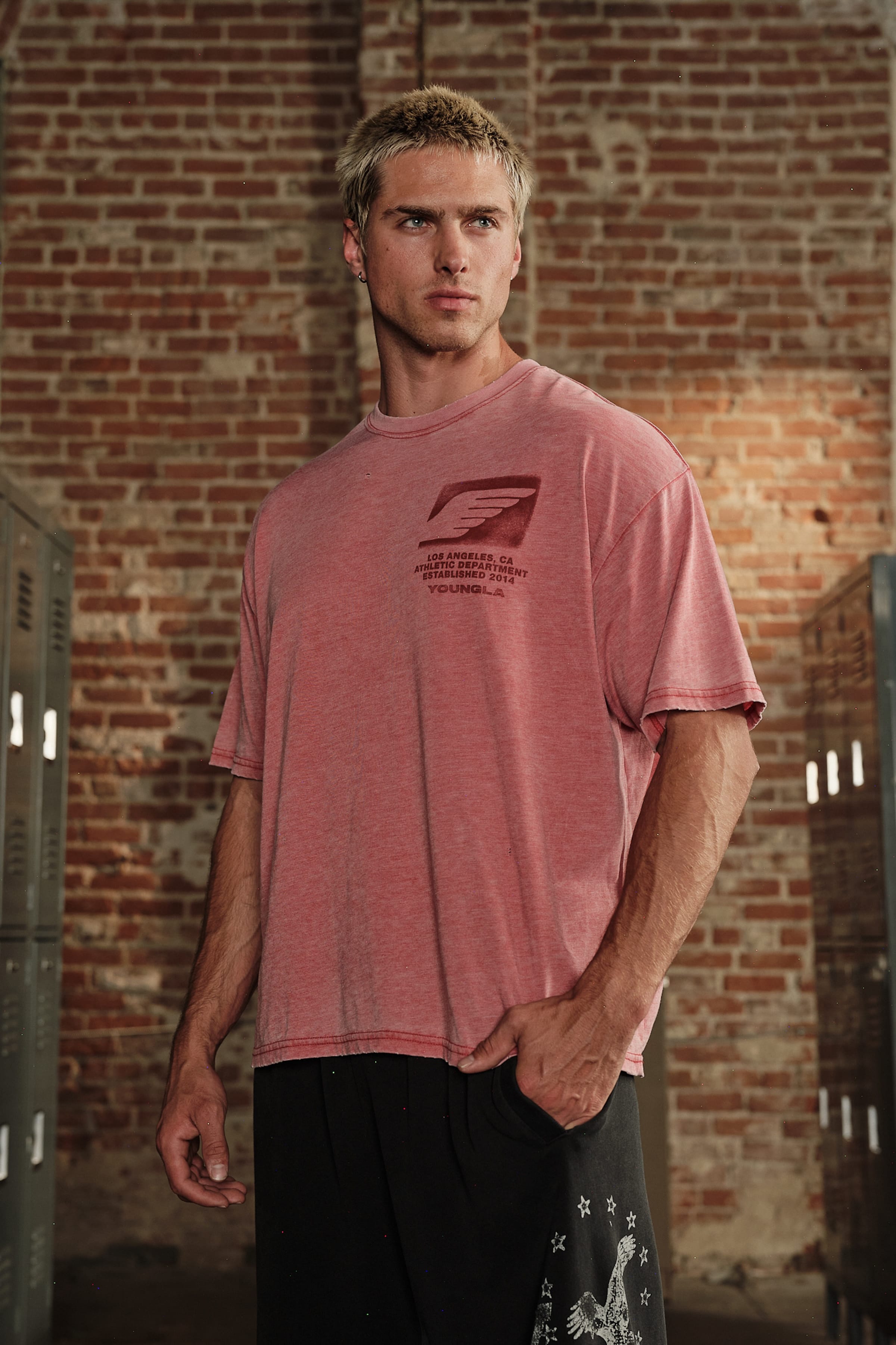 YoungLA 4224 - Golden Era Soft Burnout Tees 'Soft Red Wash'