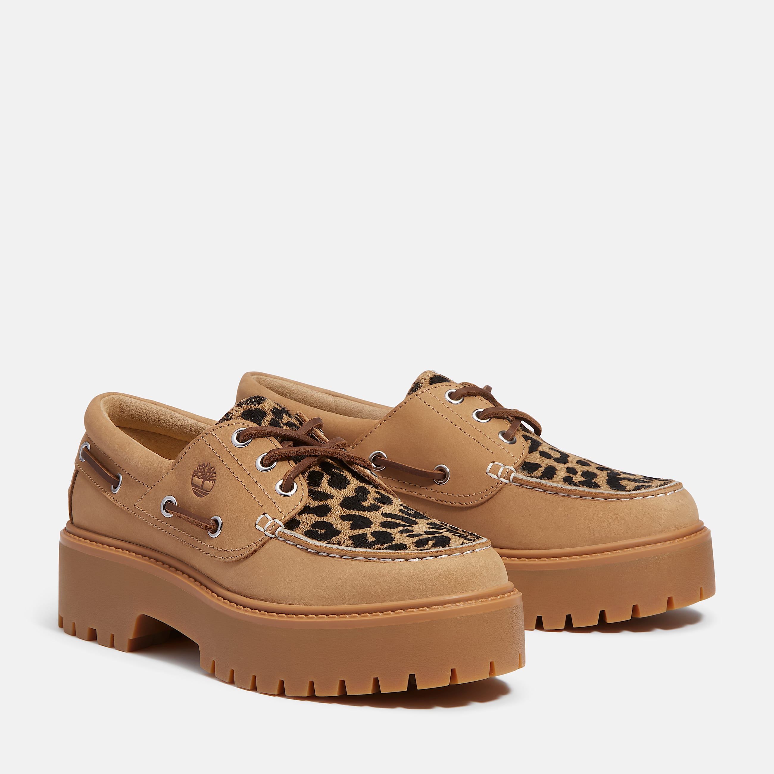 Timberland Women's Stone Street Platform Buckle Shoe 'Leopard Print/Beige Nubuck'