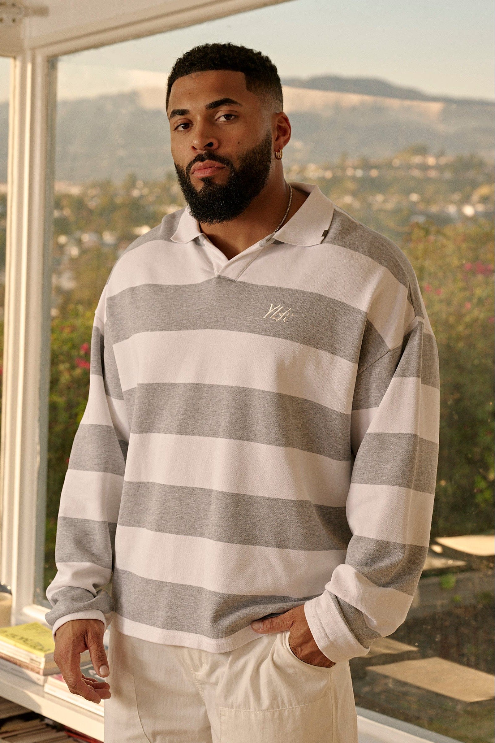 Young La 8069 - Menace Longsleeve Polo 'Heather Grey Stripes'
