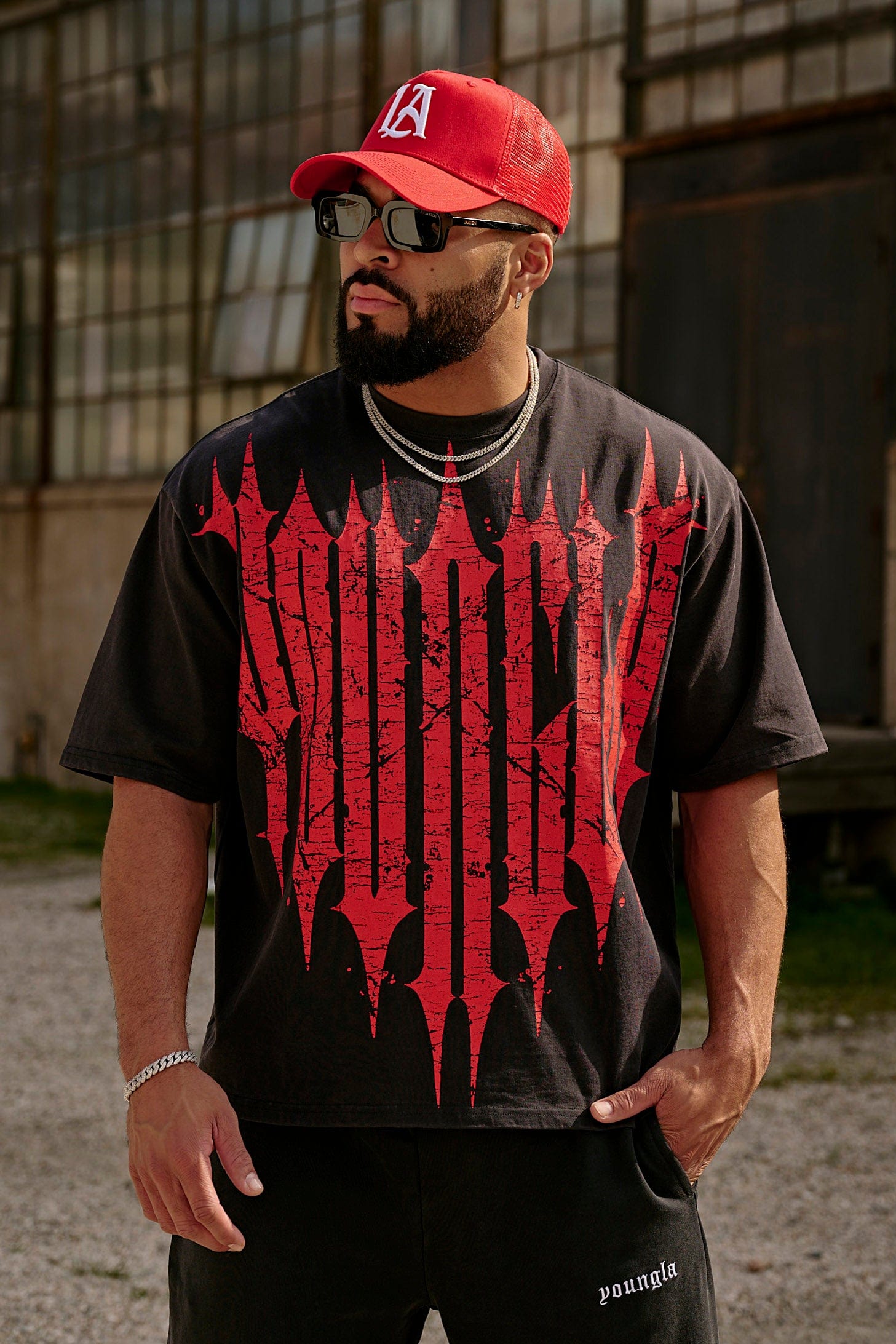 YoungLA 4156 - Revenge Tees Spring '25 'Black Red Wash'