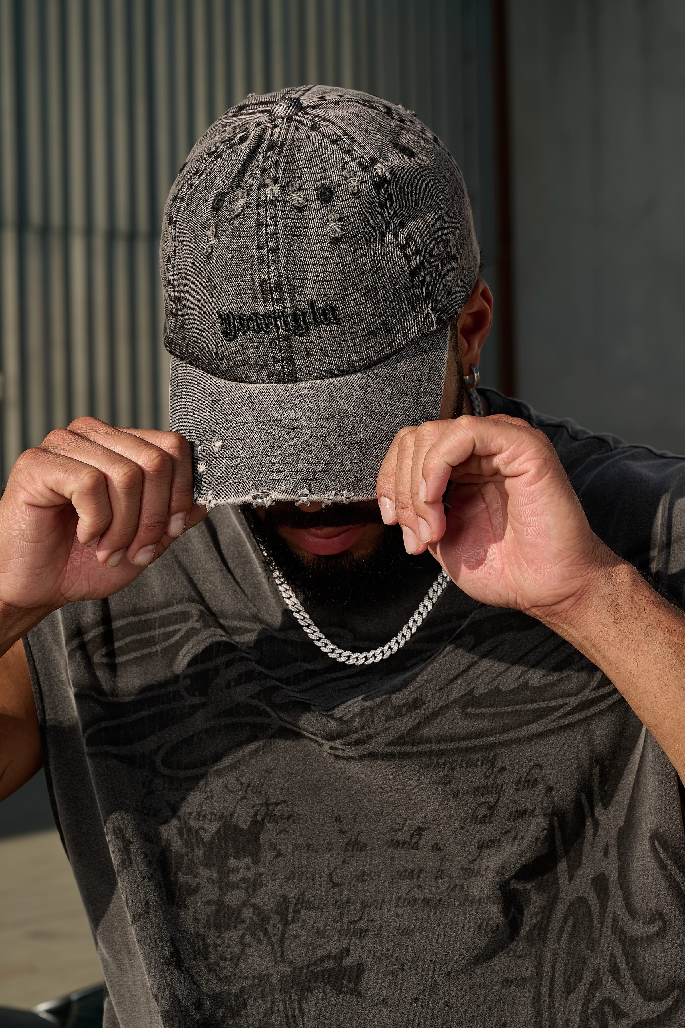 YoungLA 9066 - Distressed Denim Hats 'Black Acid Wash'