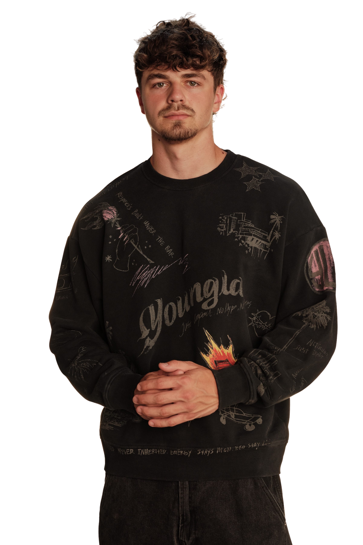 YoungLA 5178 - LA Sketch Crewnecks 'Black Wash'