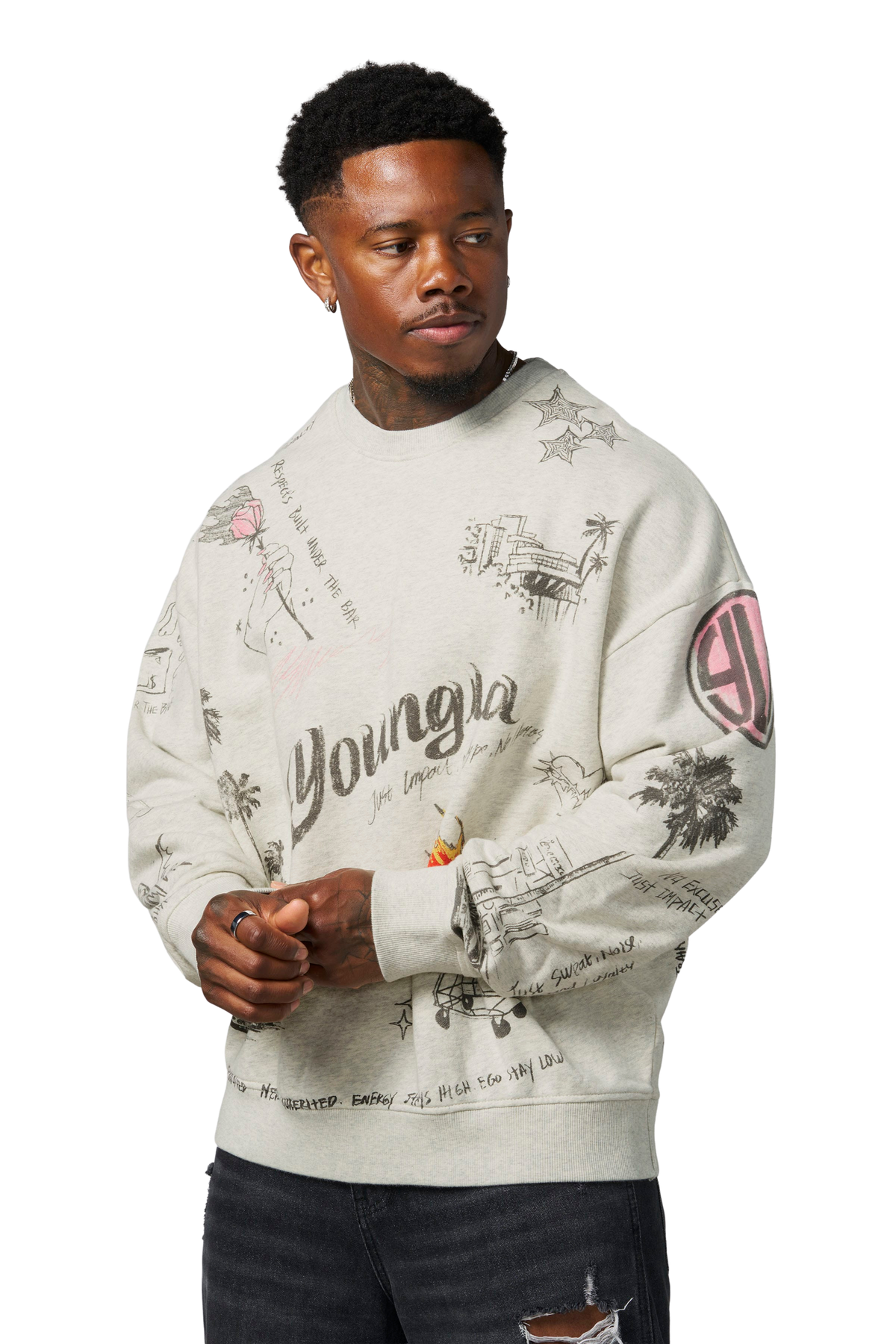 YoungLA 5178 - LA Sketch Crewnecks 'Oatmeal'