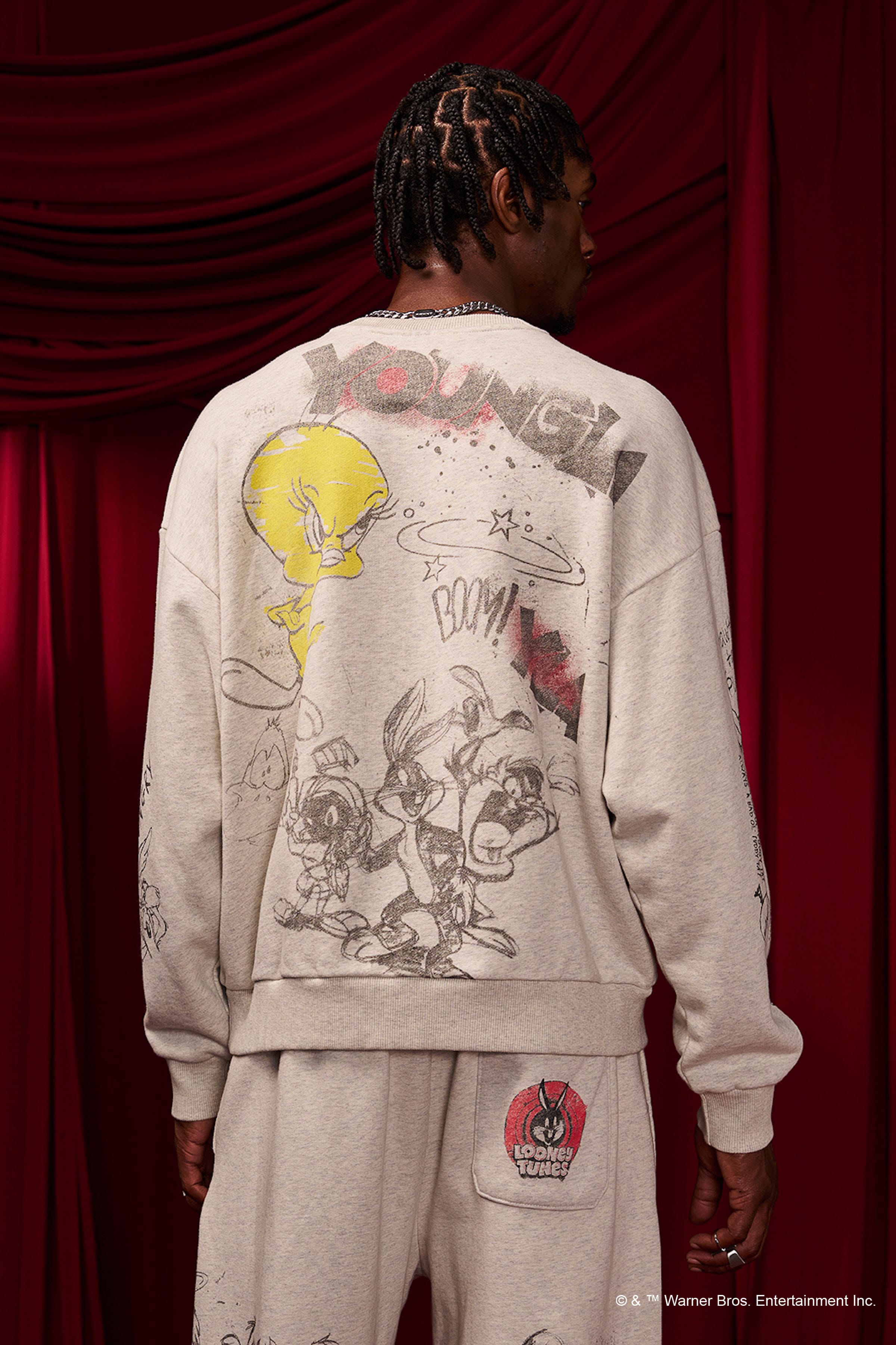 Young La 5256 - Looney Tunes Graffiti Crewnecks 'Allover Sketch'