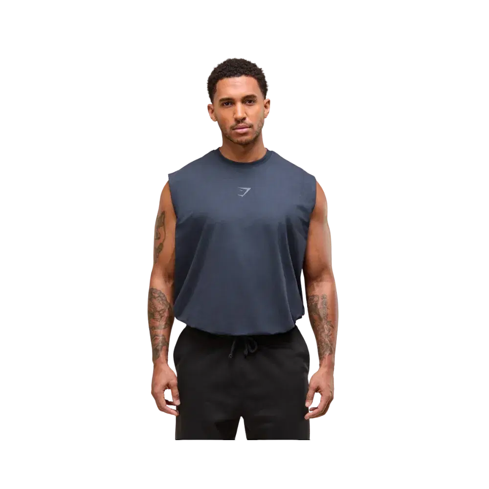 Gymshark Power Cut Off Tank Oversized Fit Heavy Blue