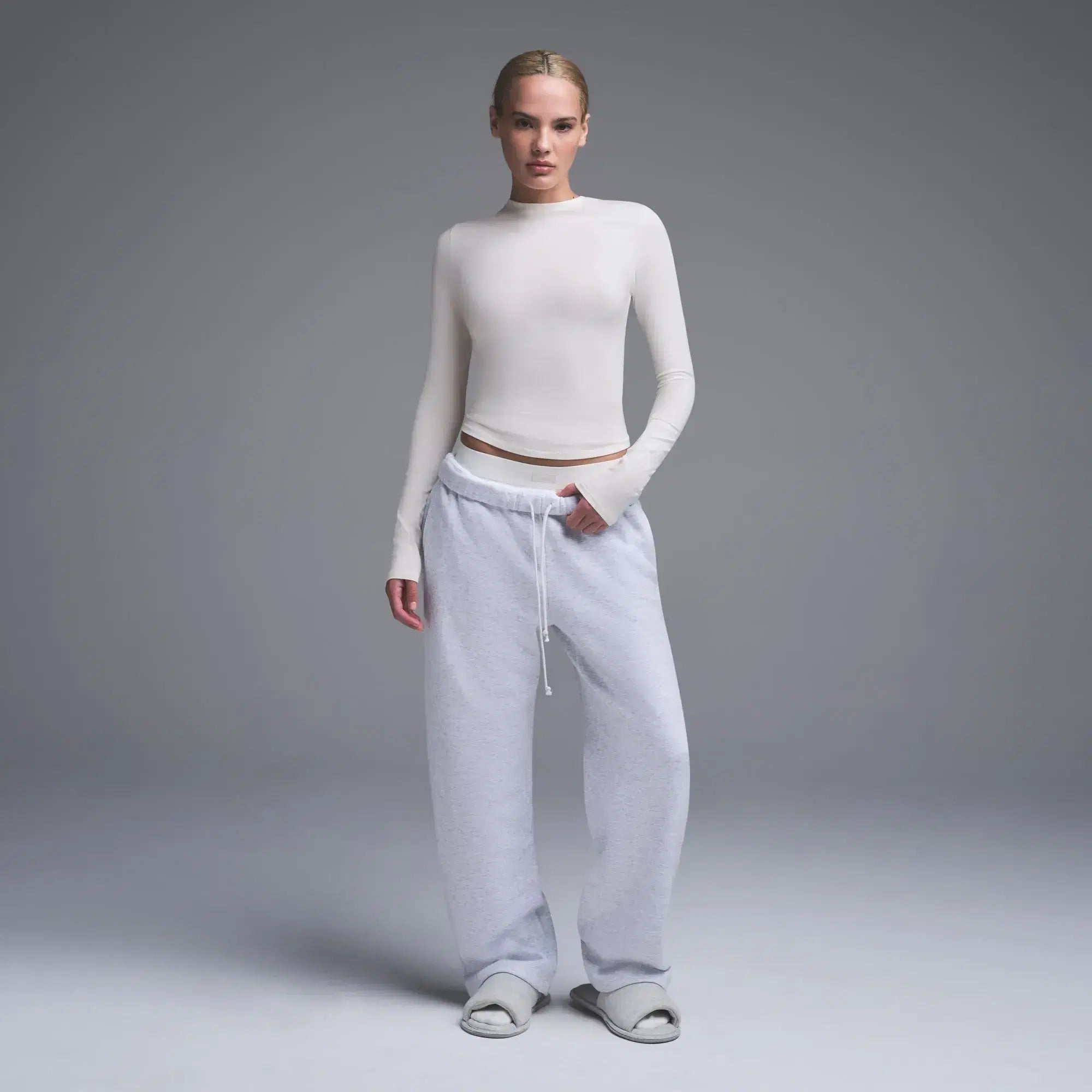 Skims Cotton Jersey Long Sleeve T-Shirt Marble