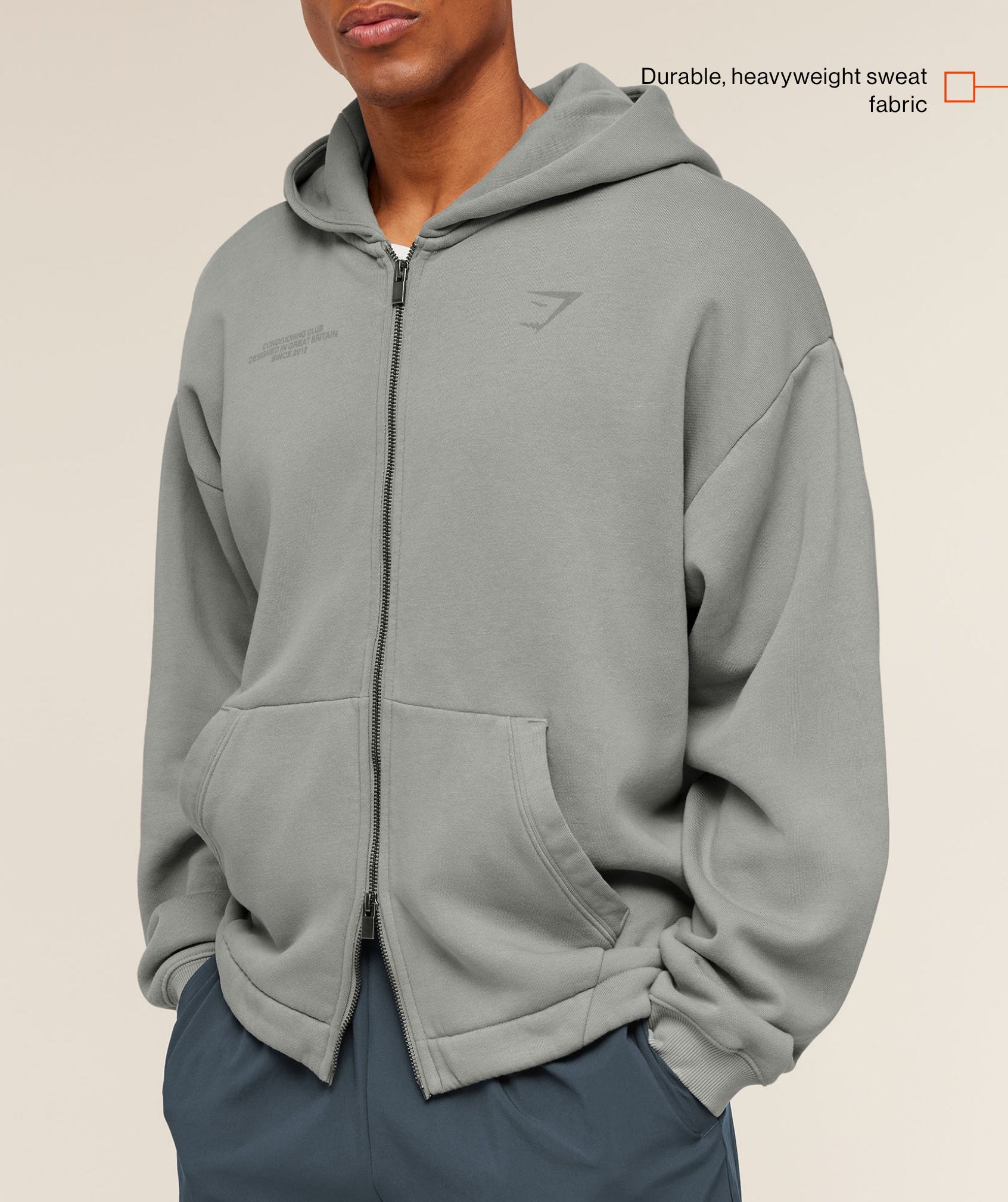 Gymshark Conditioning Club Washed Zip Through Hoodie 'Smokey Grey Wash'