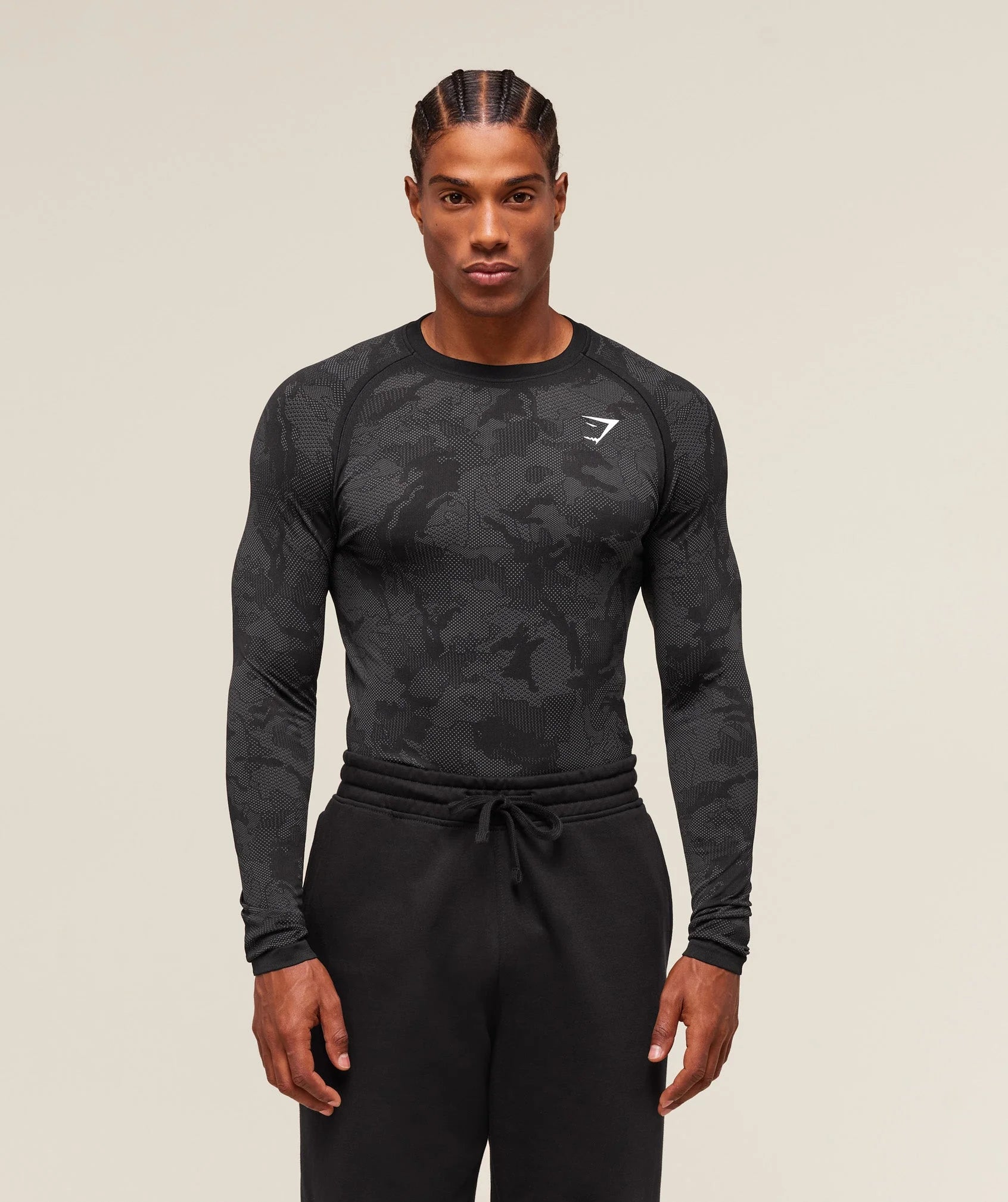 GymsharkGeo Seamless Long Sleeve T-Shirt 'Black/Charcoal Grey'