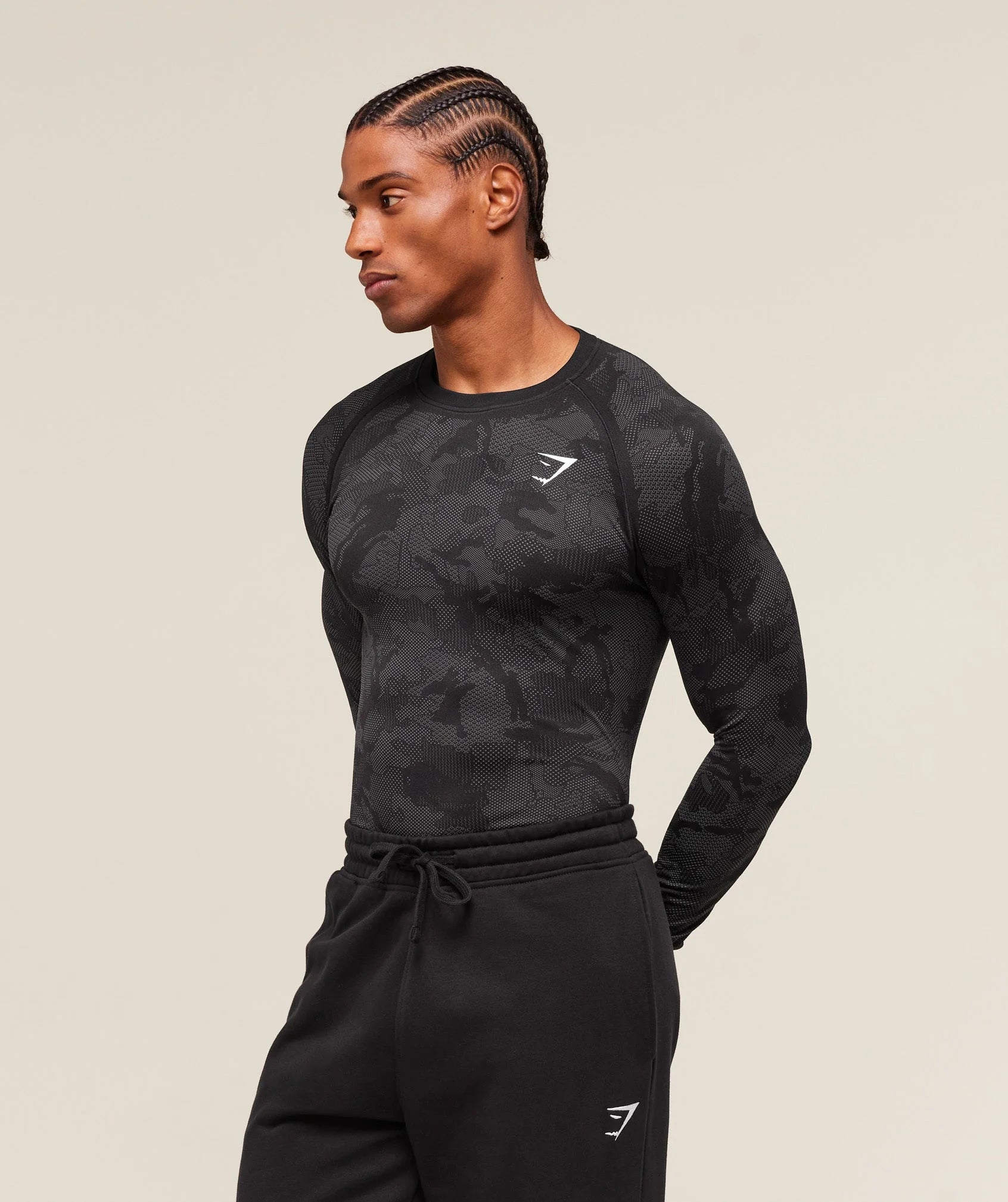 GymsharkGeo Seamless Long Sleeve T-Shirt 'Black/Charcoal Grey'