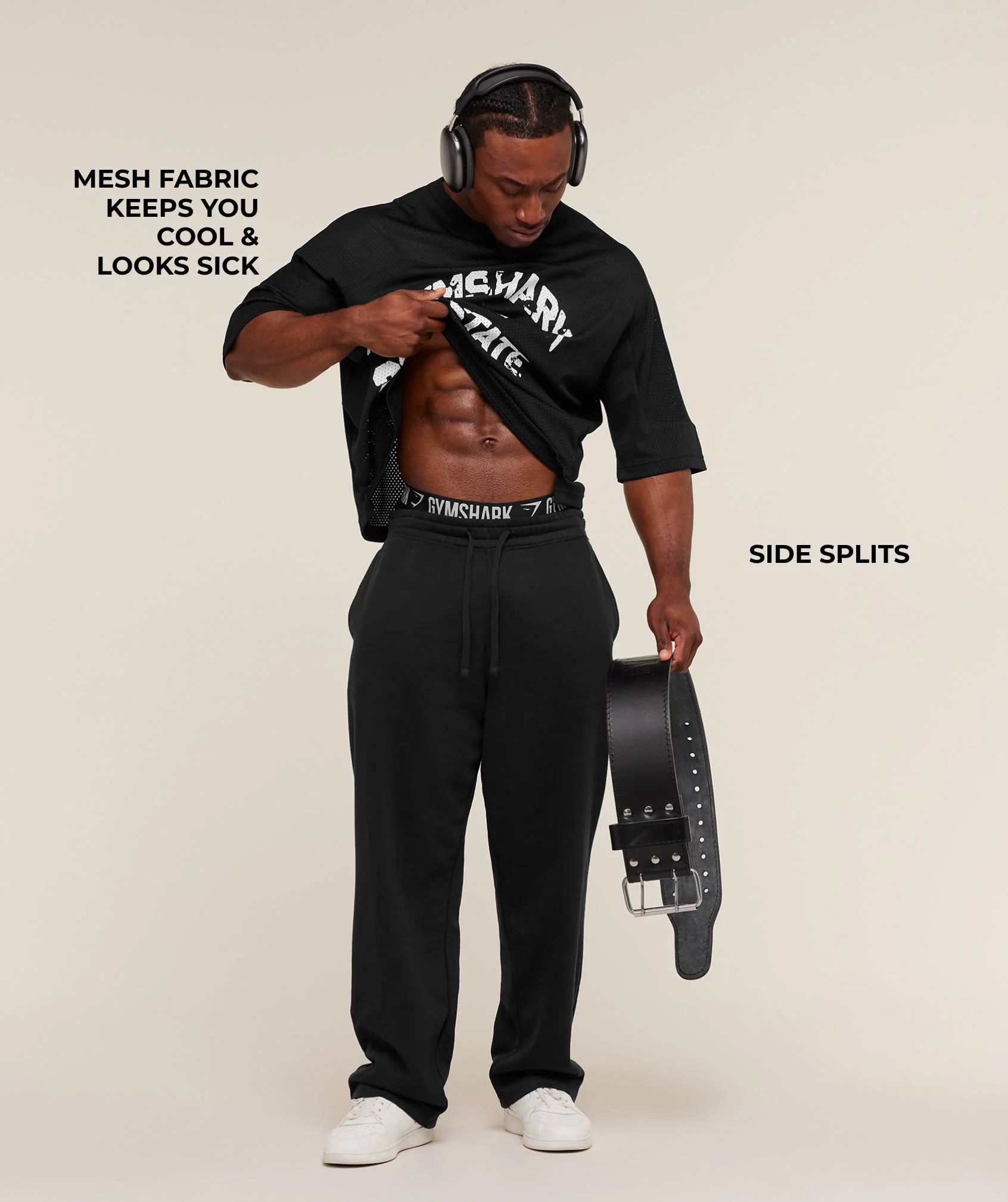 Gymshark Graphic Mesh Oversized T-Shirt 'Black'