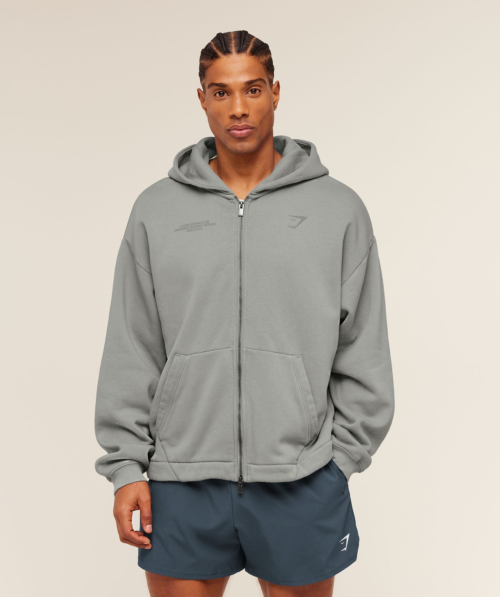 Gymshark Conditioning Club Washed Zip Through Hoodie 'Smokey Grey Wash'