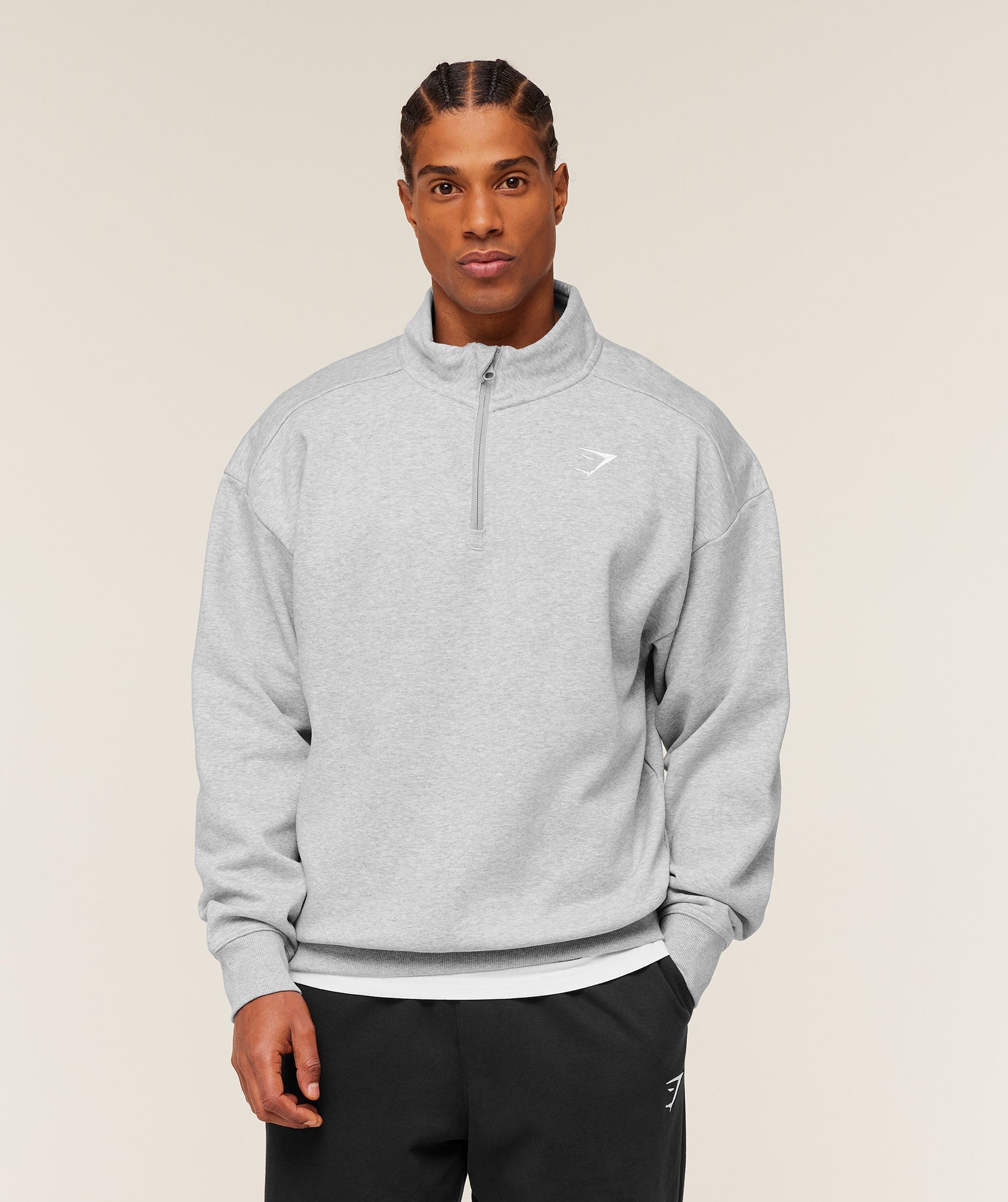 Gymshark Crest 1/4 Zip 'Light Grey Core Marl'