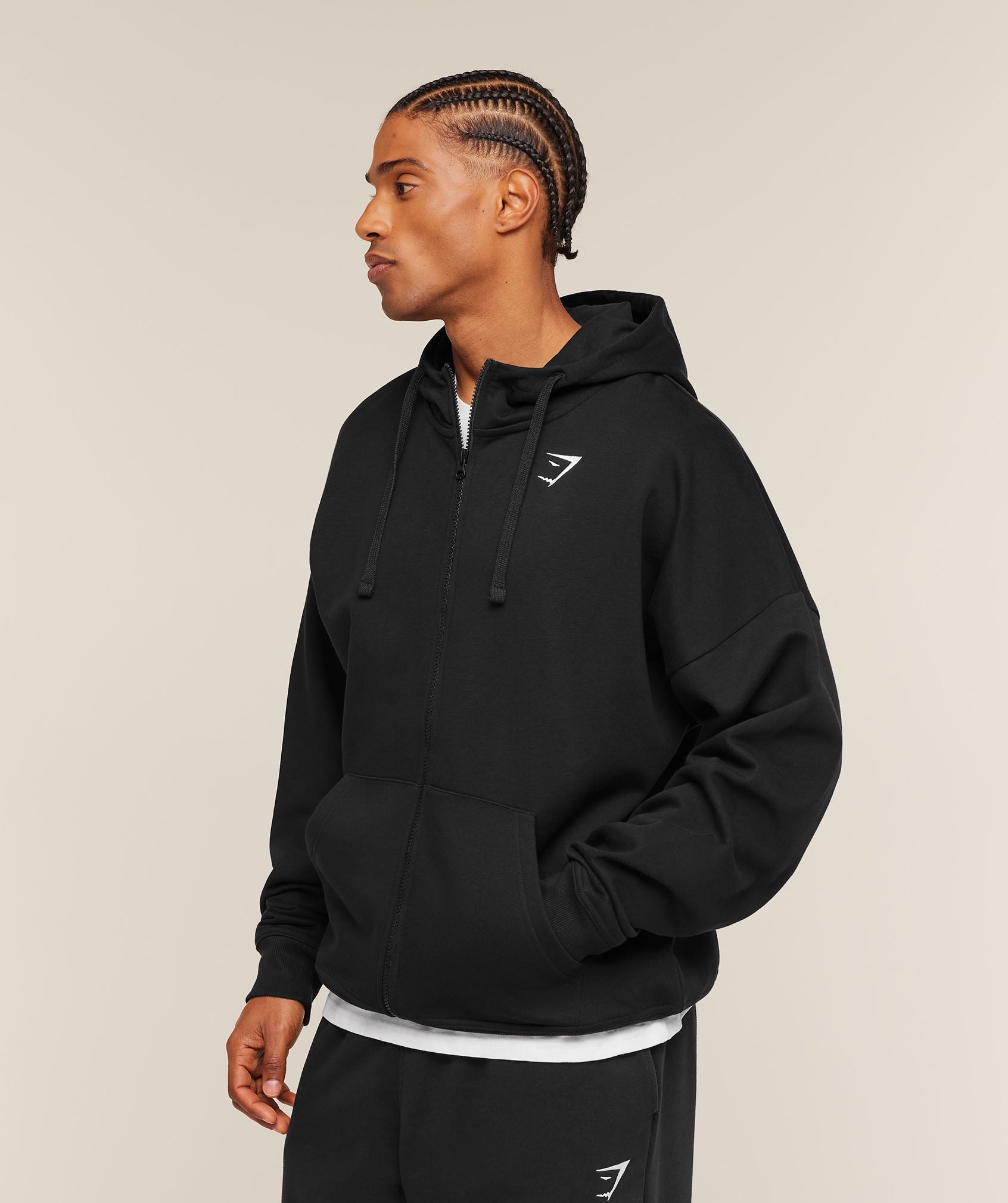 Gymshark Crest Oversized Zip Up Hoodie 'Black'