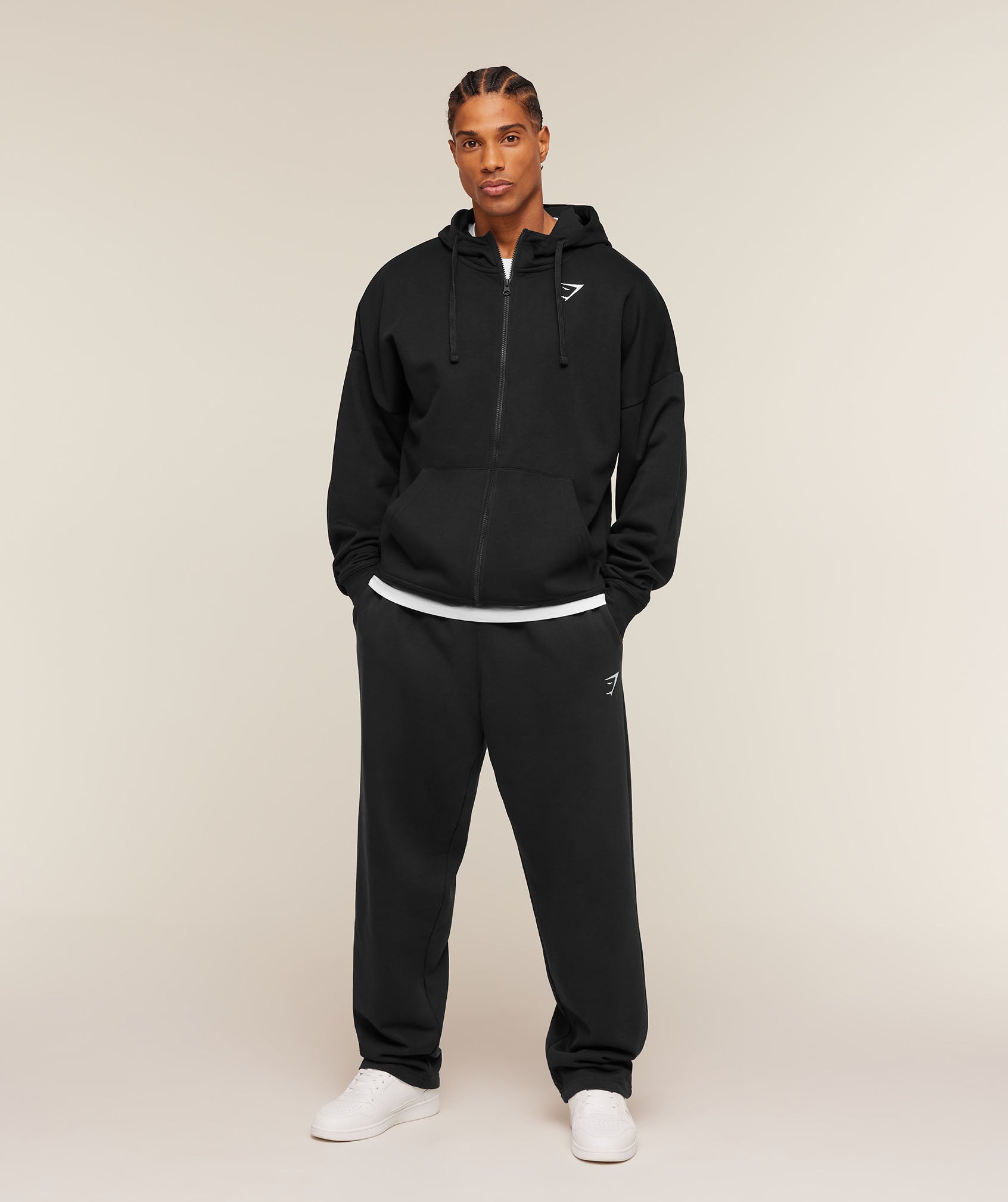 Gymshark Crest Oversized Zip Up Hoodie 'Black'