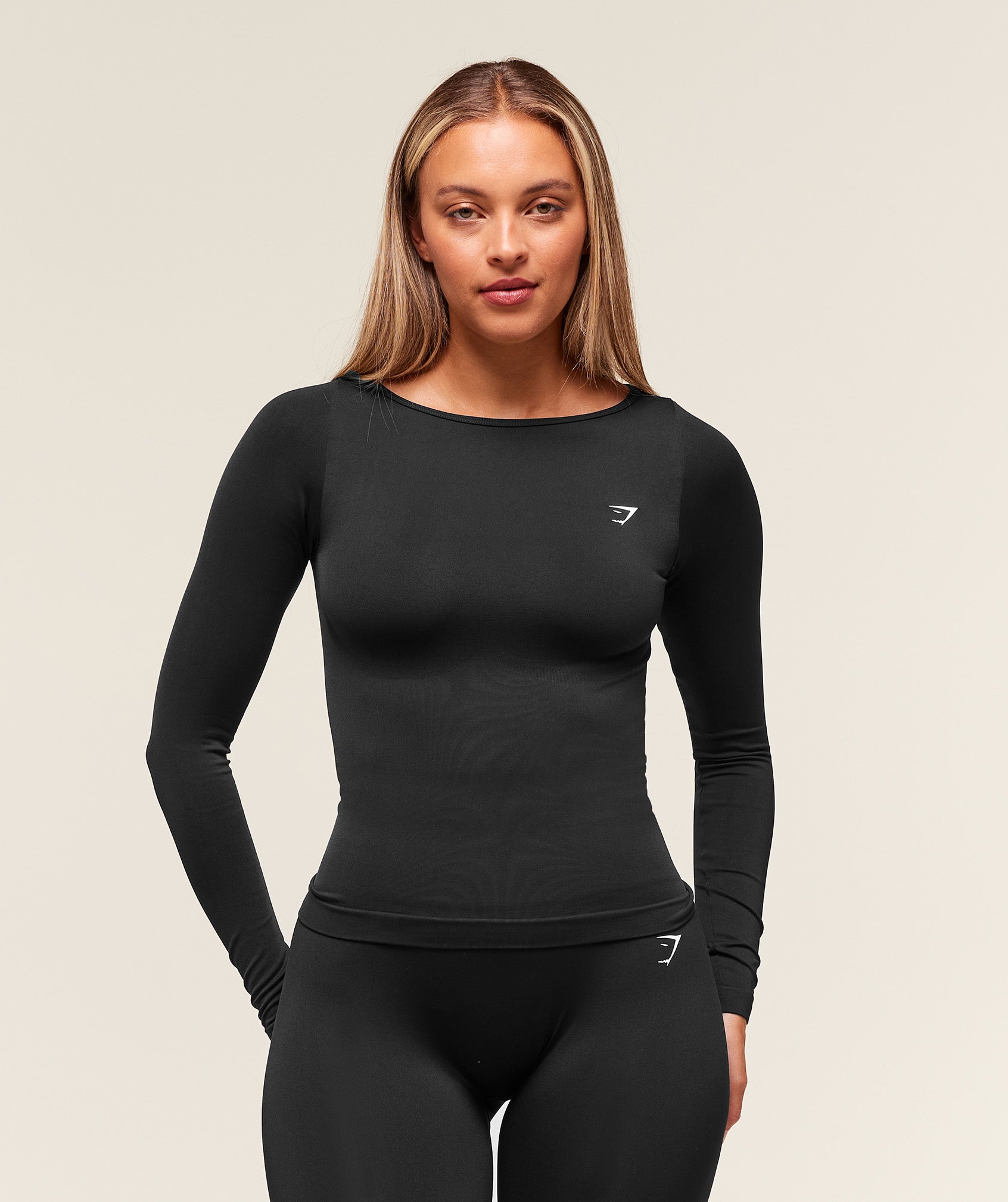 Gymshark Everyday Seamless Wide Neck Long Sleeve Top 'Black'