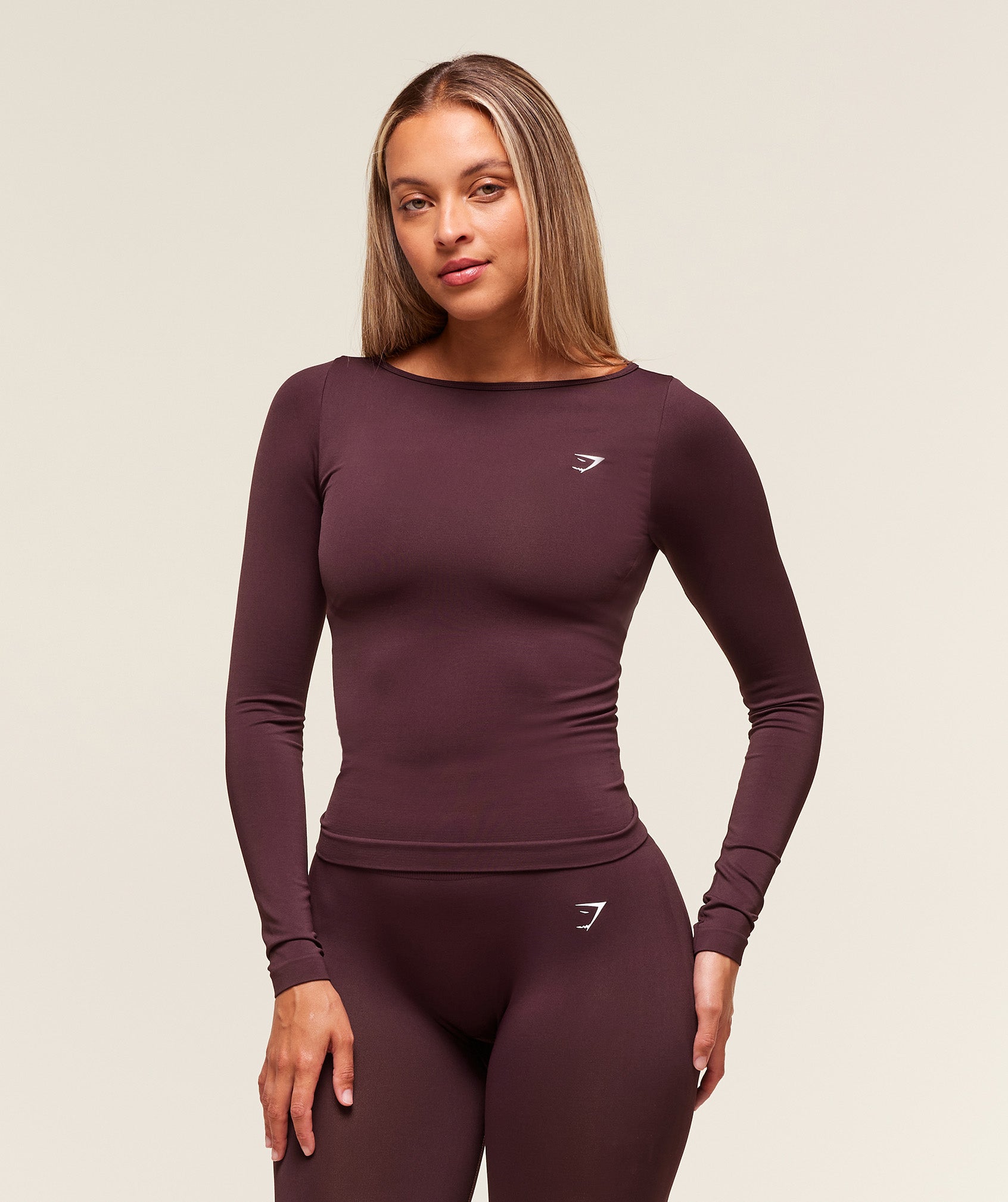 Gymshark Everyday Seamless Wide Neck Long Sleeve Top 'Cherry Purple'
