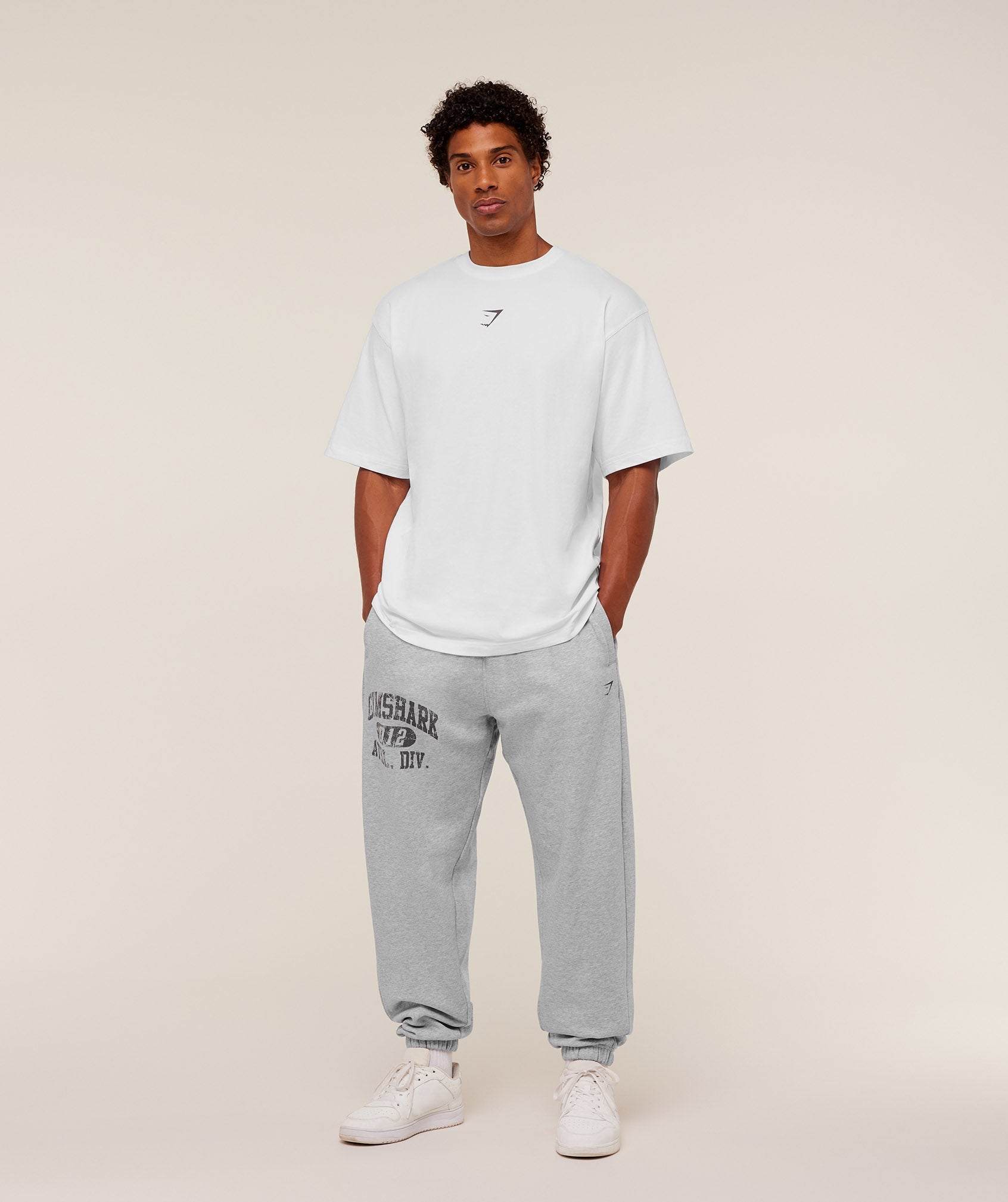 Gymshark Athletic Division Graphic Joggers 'Light Grey Core Marl'