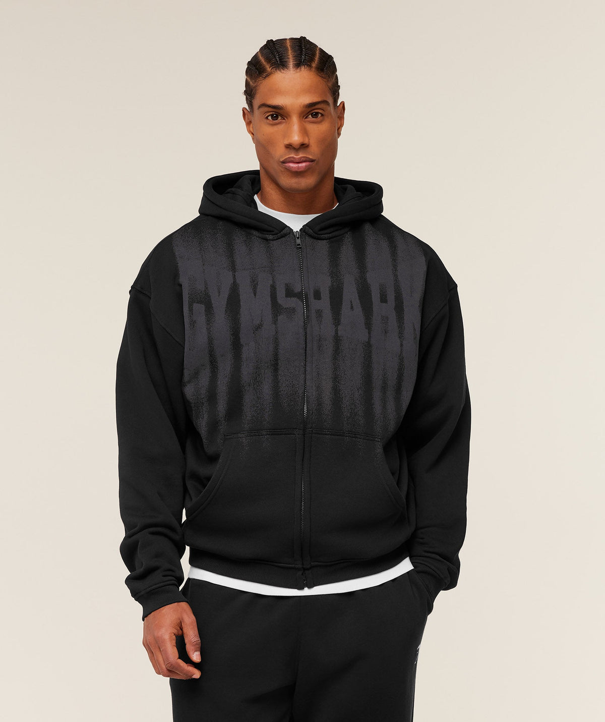 Gymshark Fade Graphic Zip Through Hoodie 'Black'