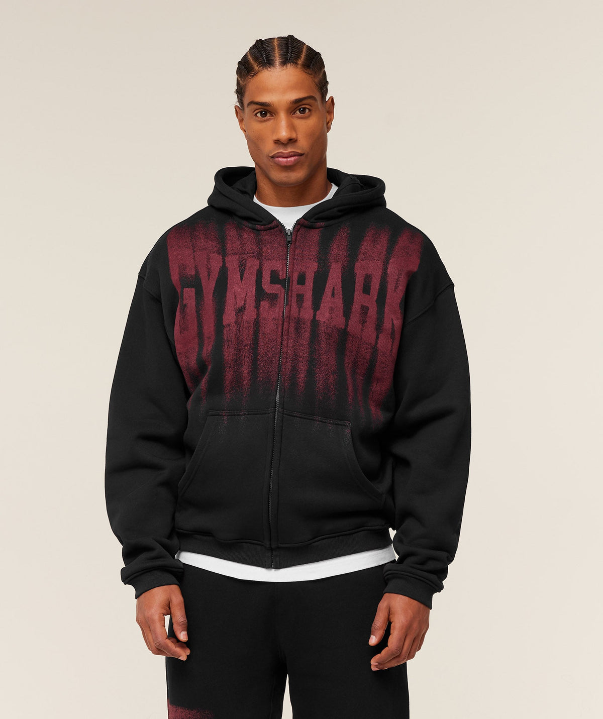 Gymshark Fade Graphic Zip Through Hoodie 'Black Sets Red'