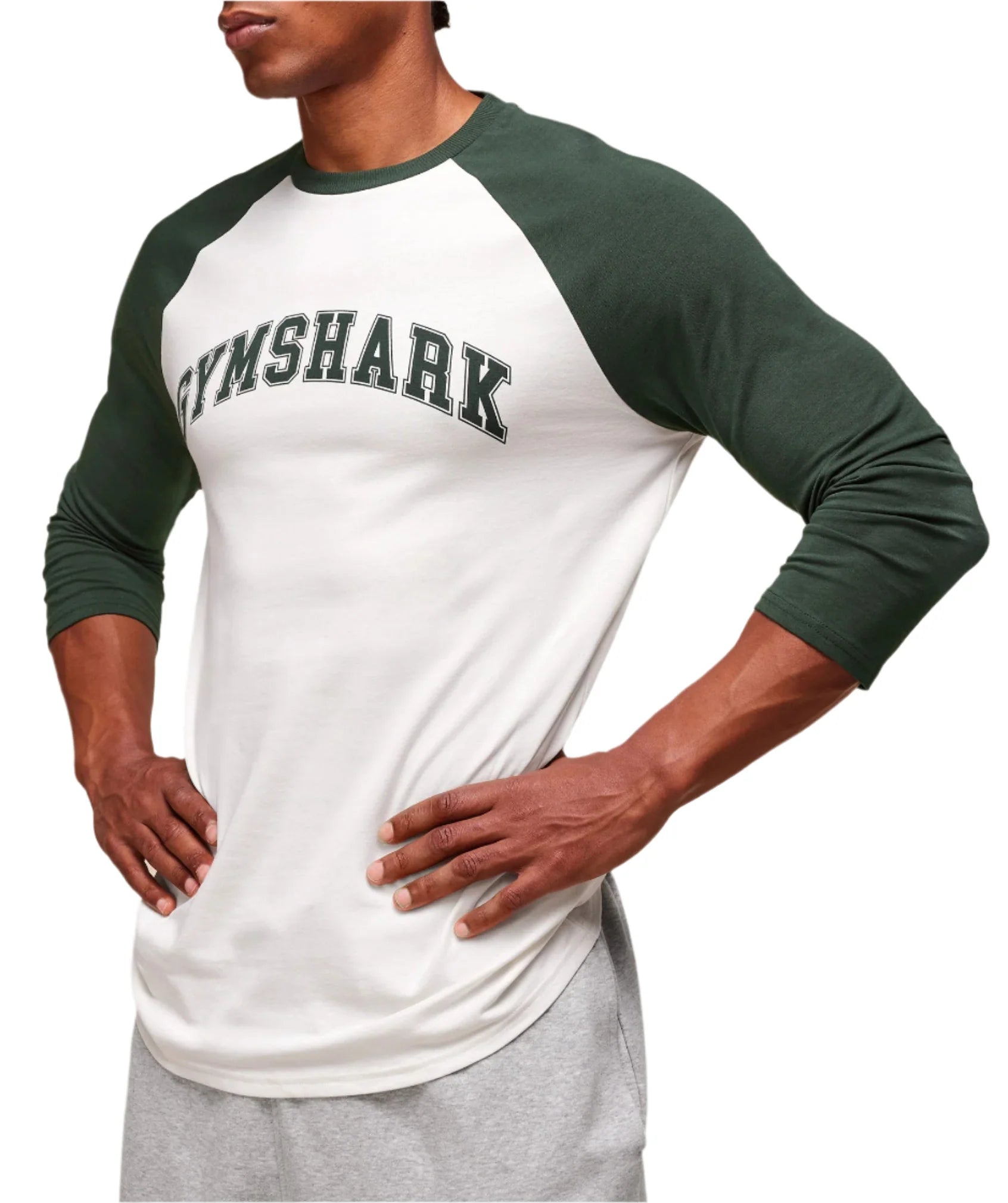Gymshark GSLC Raglan 3/4 Sleeve T-Shirt - Soft White/Trail Green