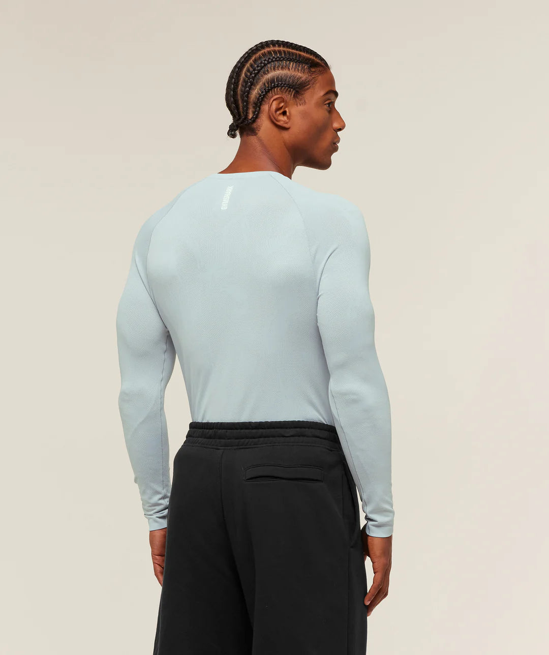 GymsharkGeo Seamless Long Sleeve T-Shirt 'Smoke Blue/Soft White'