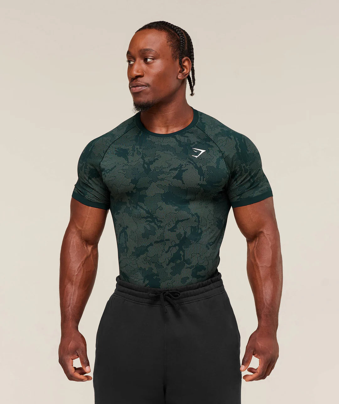 Gymshark Geo Seamless T-Shirt 'Deep Petrol Blue/Unit Green'